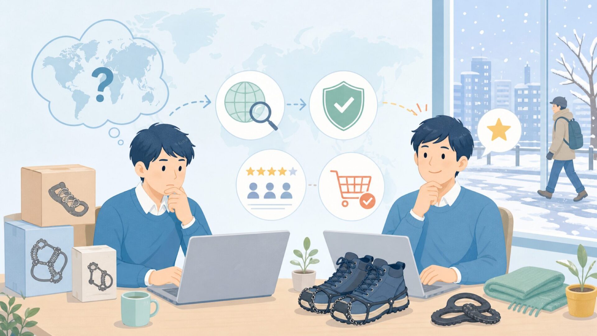 Yaktraxはどこの国?滑り止めの選び方で失敗しないガイドの要点を表すイラスト