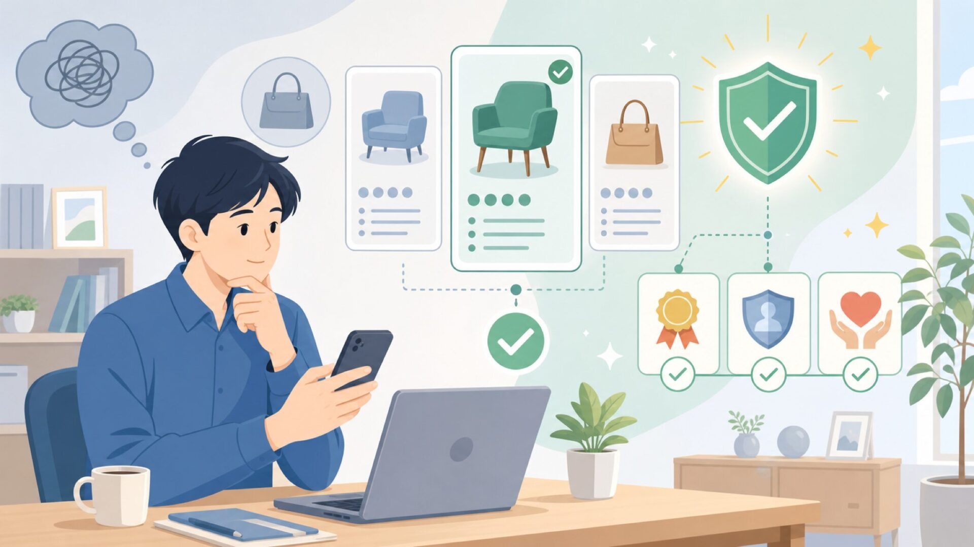 信頼を裏付ける実績——受賞歴とブランドメッセージを表すイラスト