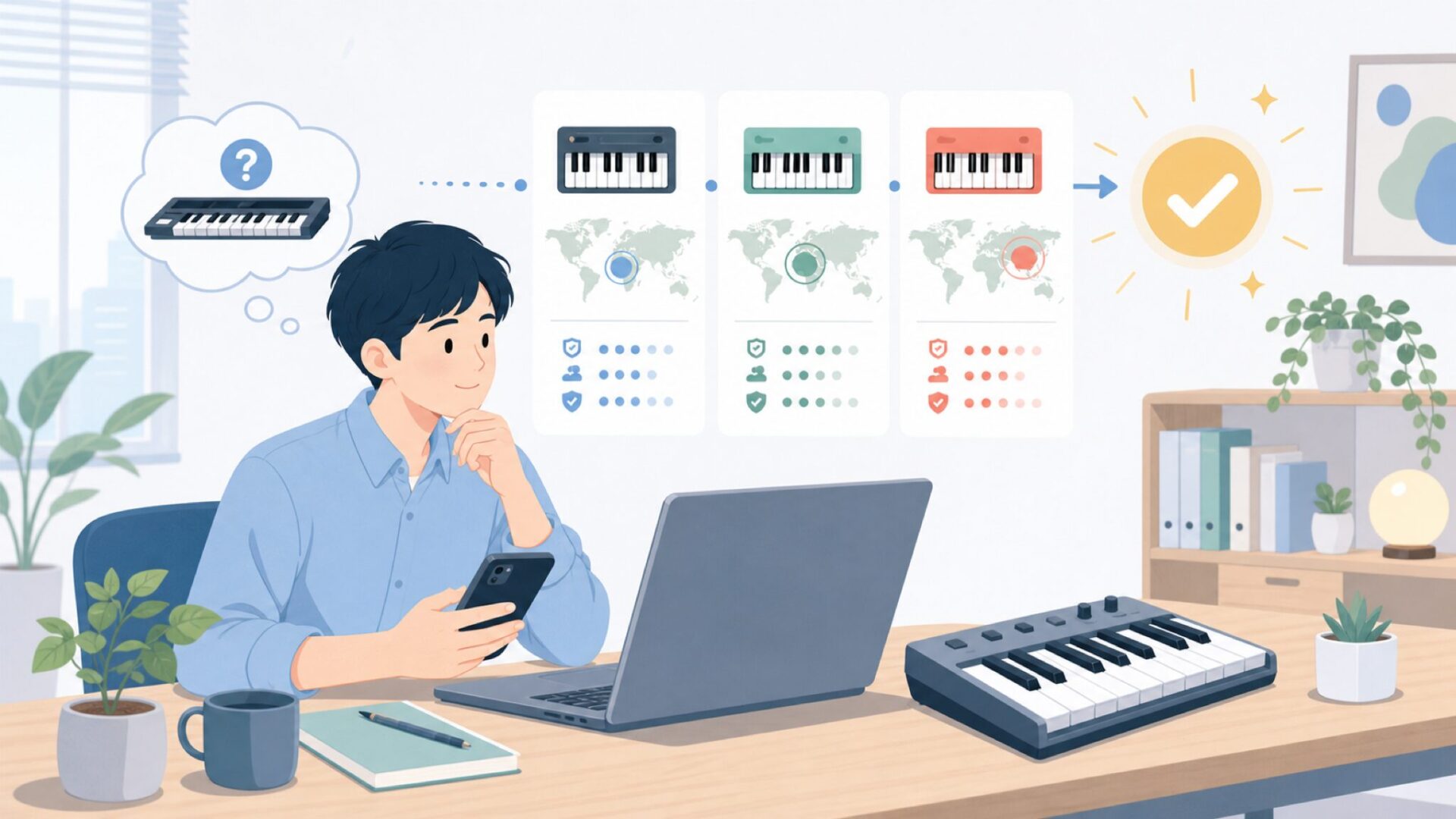 Donner MIDIキーボードはどこの国のブランド?正体を確認するを表すイラスト