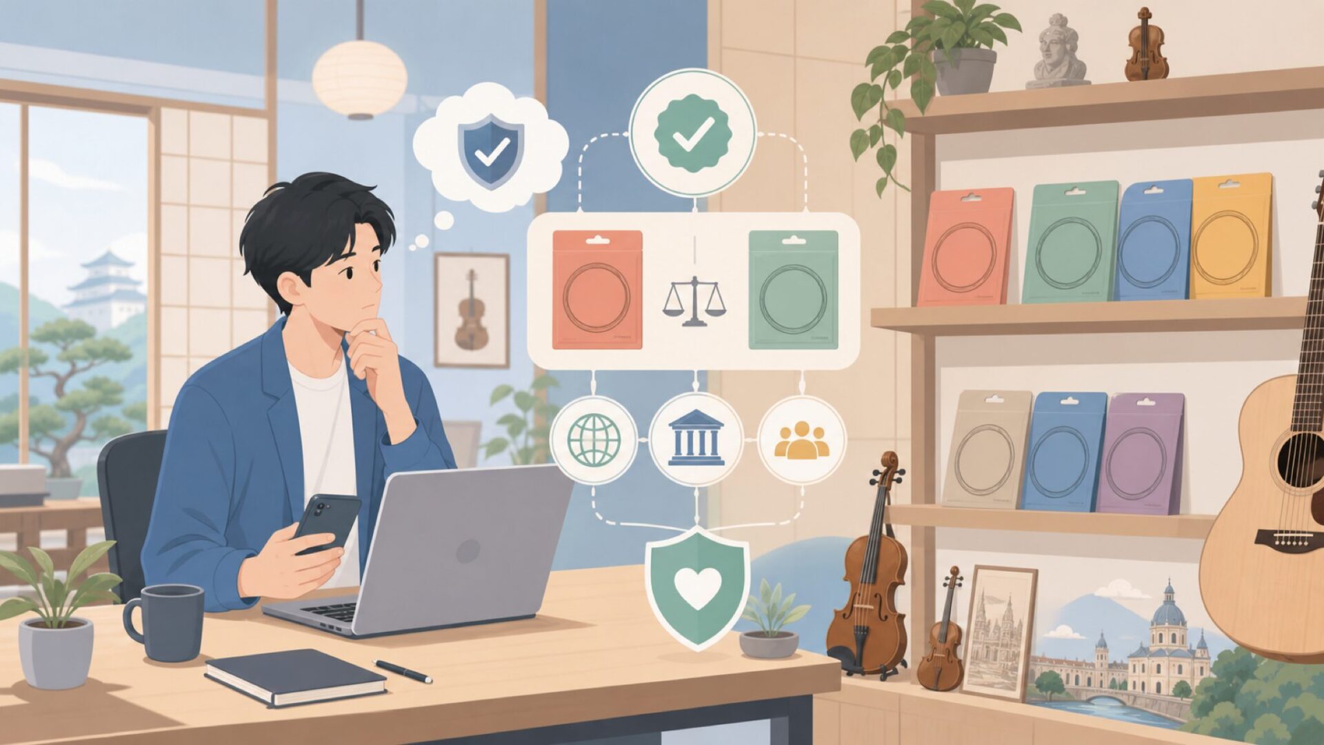 SAVAREZギター弦はどこの国?結論と名前の正体を表すイラスト