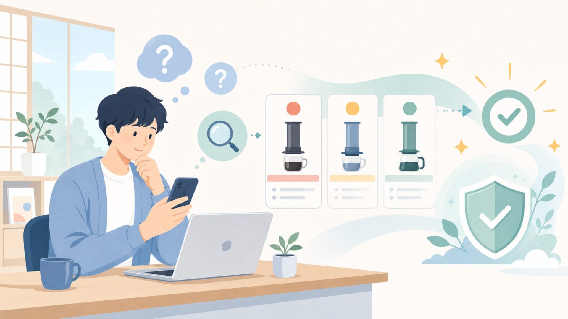 AeroPressはどこの国のコーヒーメーカー?ブランドの正体を表すイラスト
