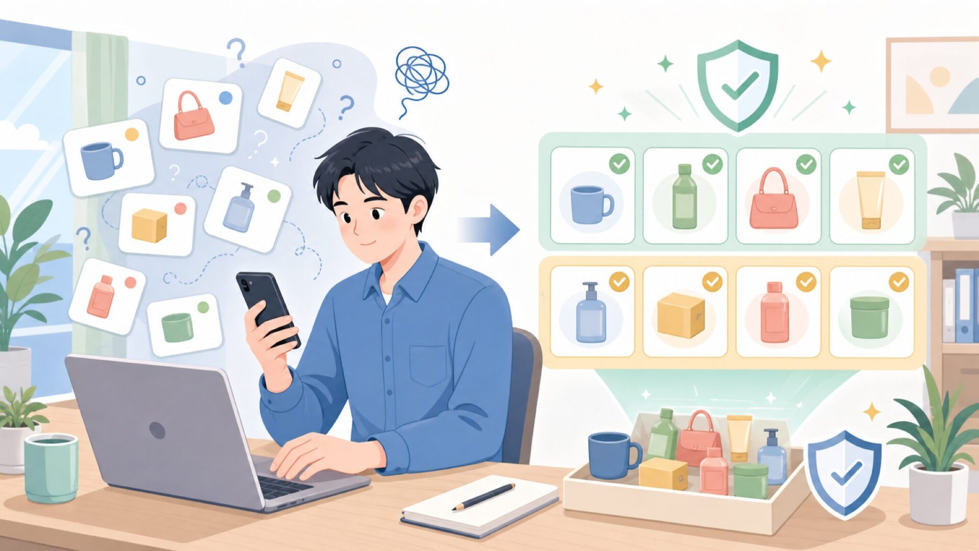 CubiCubiはどこの国のブランド？検索で紛らわしい商品情報を整理するを表すイラスト