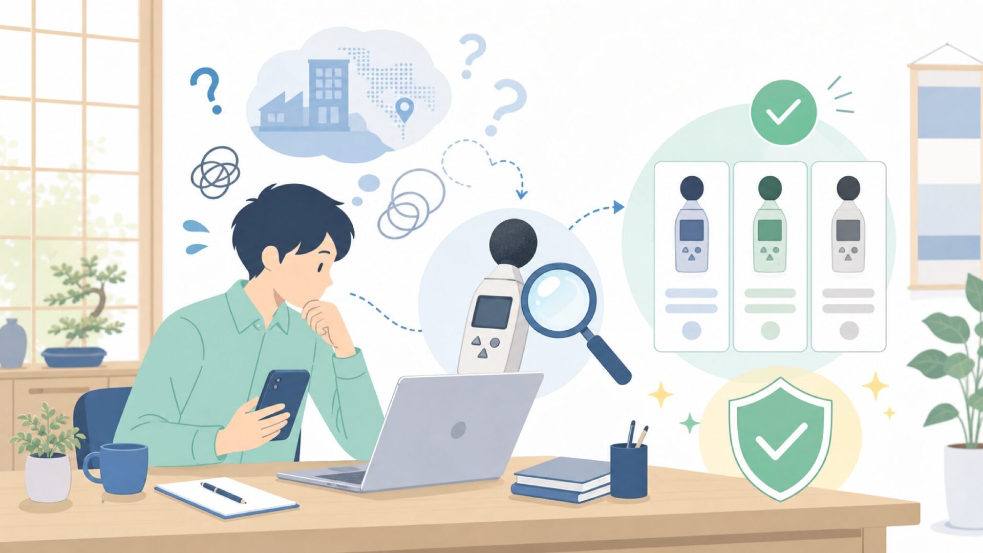 C-Timvasionの騒音計はどこの国のブランド？購入前に手がかりを整理を表すイラスト