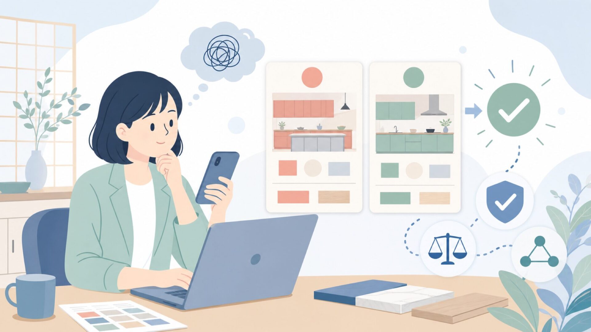 システムキッチンブランドとの違いを整理するを表すイラスト