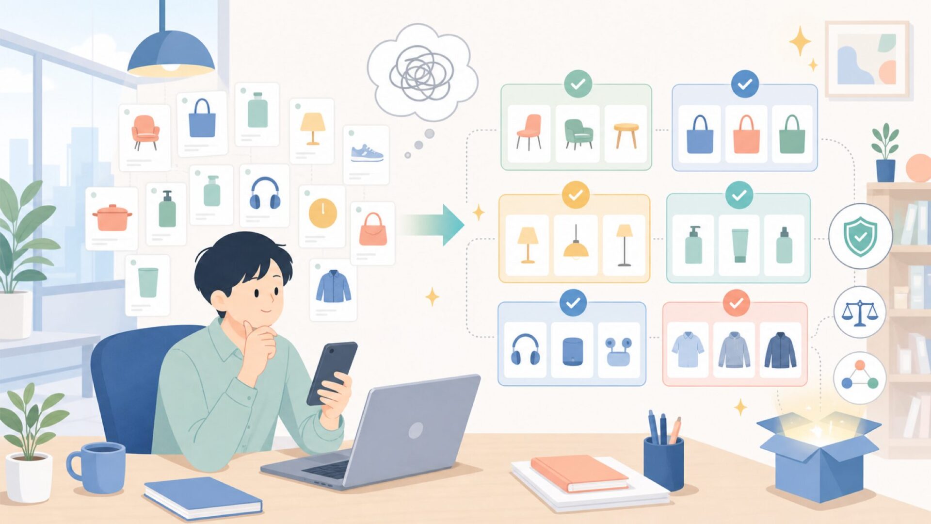 代表商品を用途別に整理する(845・476・850・925など)を表すイラスト