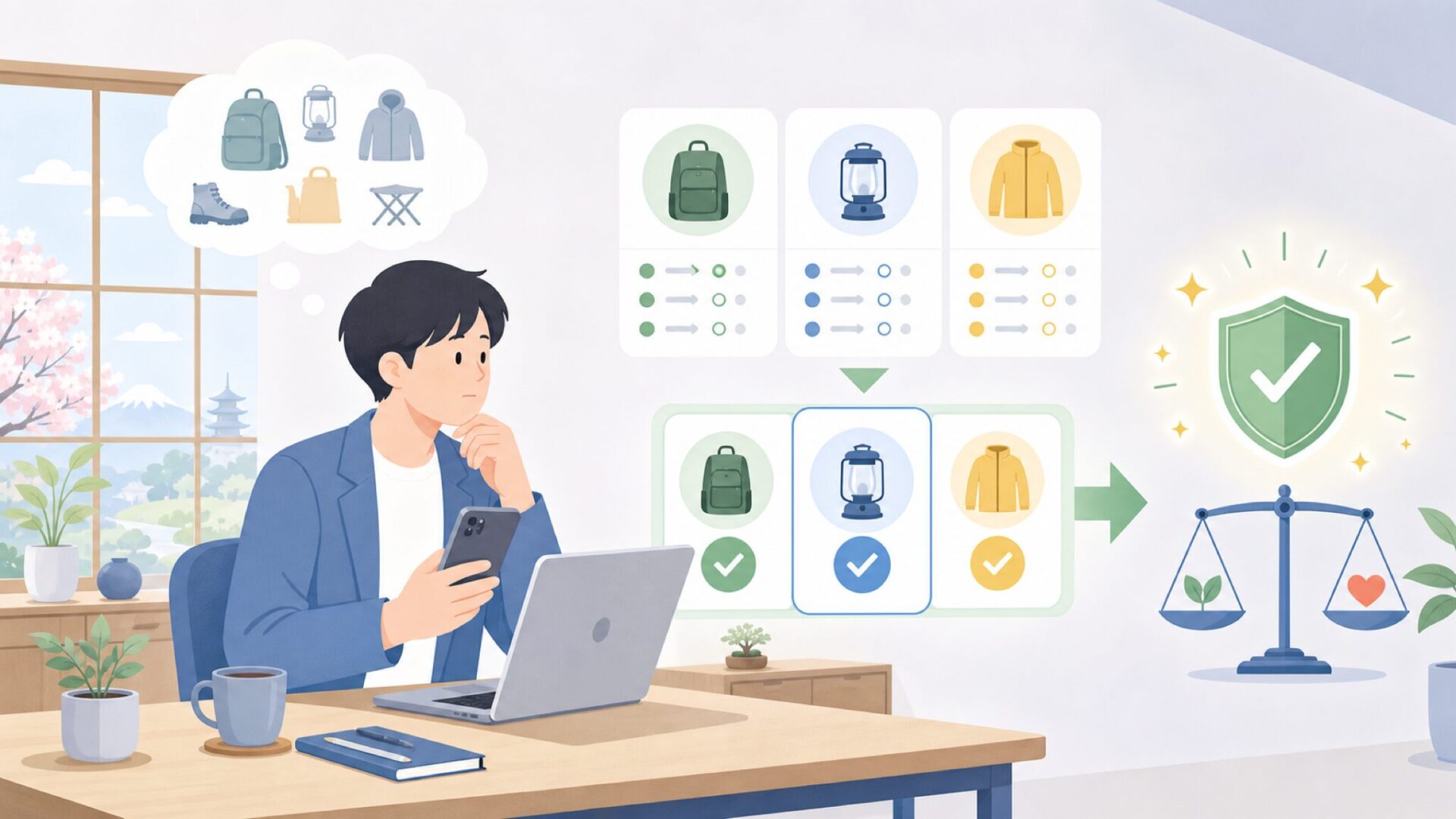 他ブランドとの違いから選び方を整理するを表すイラスト