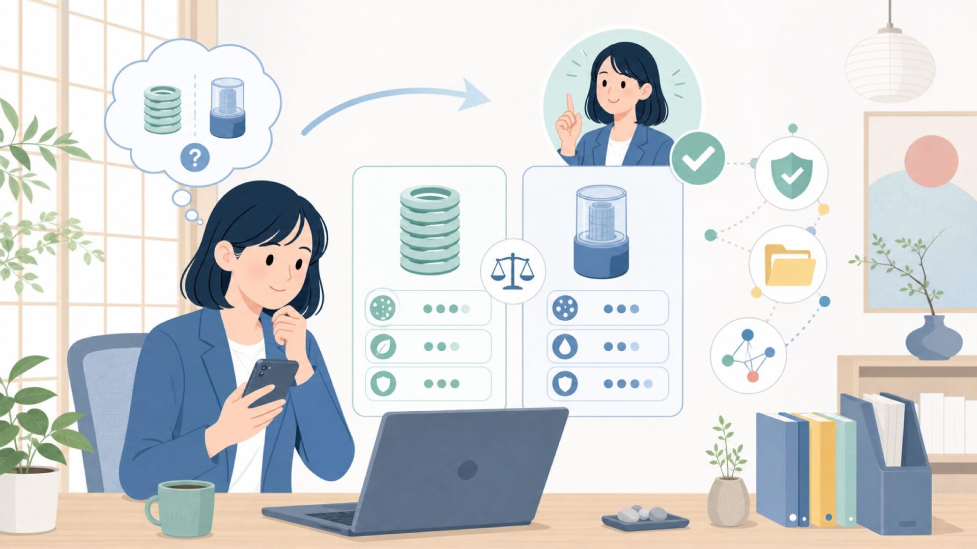 代表商品を整理 — TWISTとVACUUMの違いと選び方を表すイラスト