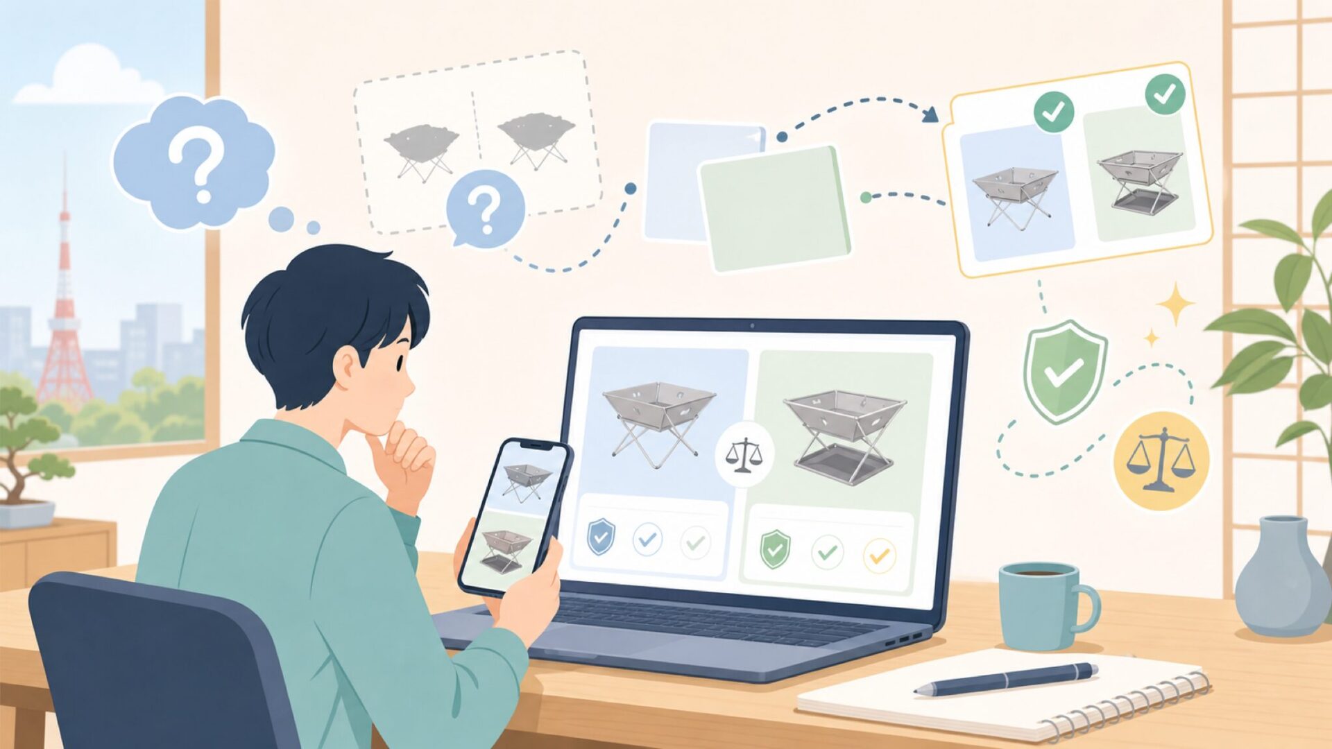 ピコグリルに似ていると言われる理由を整理するを表すイラスト