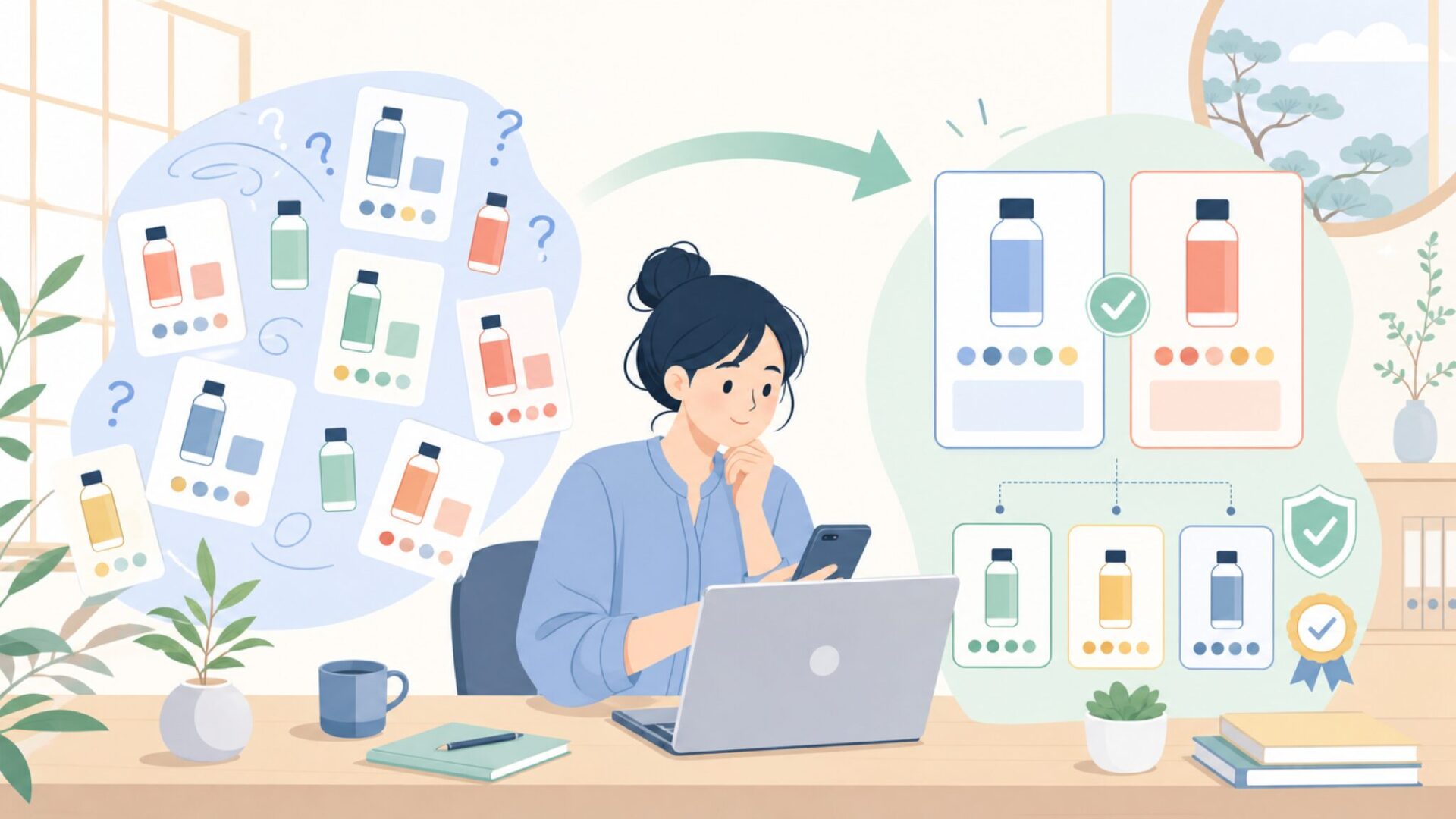Procion MXやDye-Na-Flowなど代表商品の違いを整理するを表すイラスト