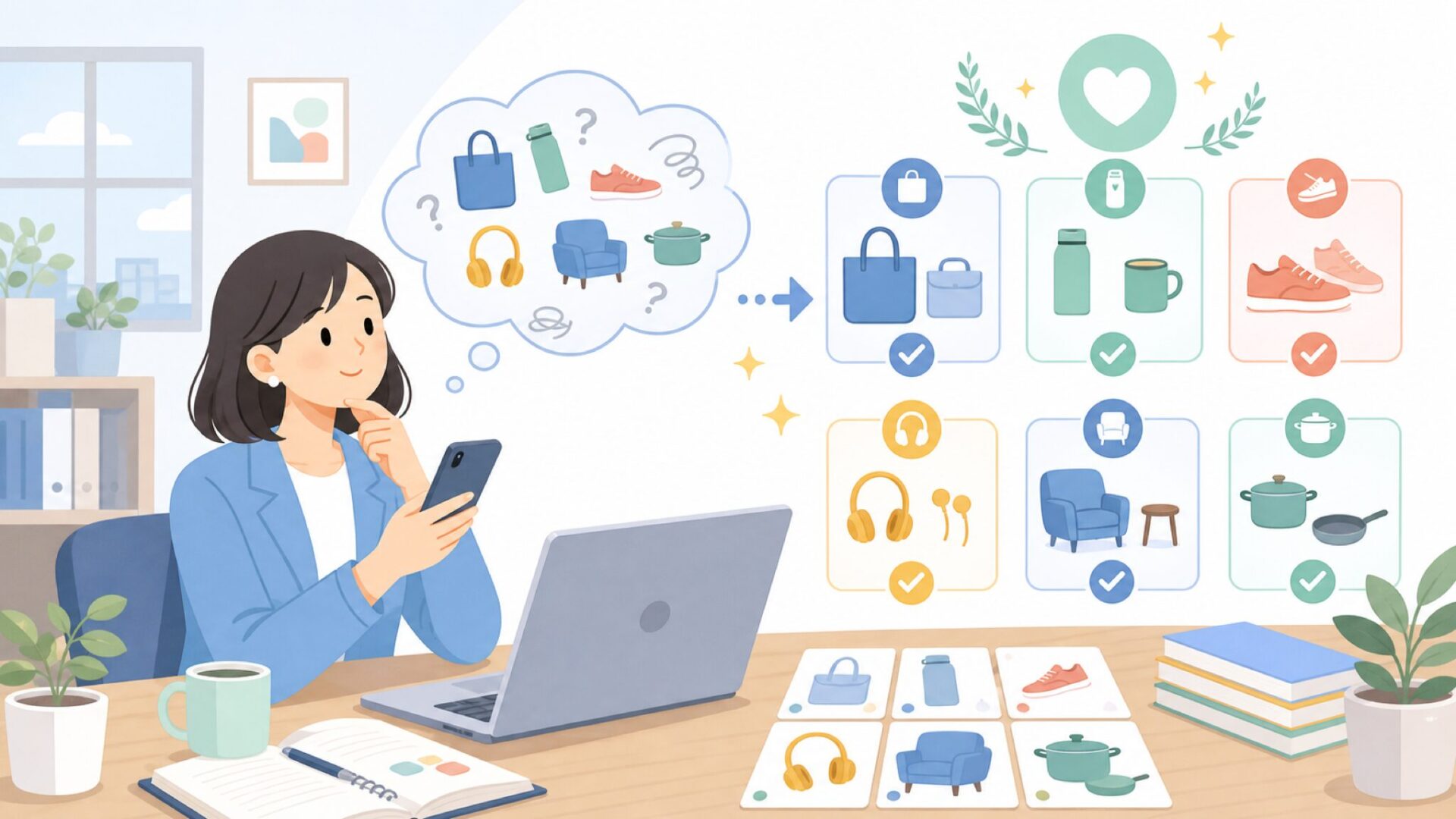 代表商品を用途別に整理を表すイラスト