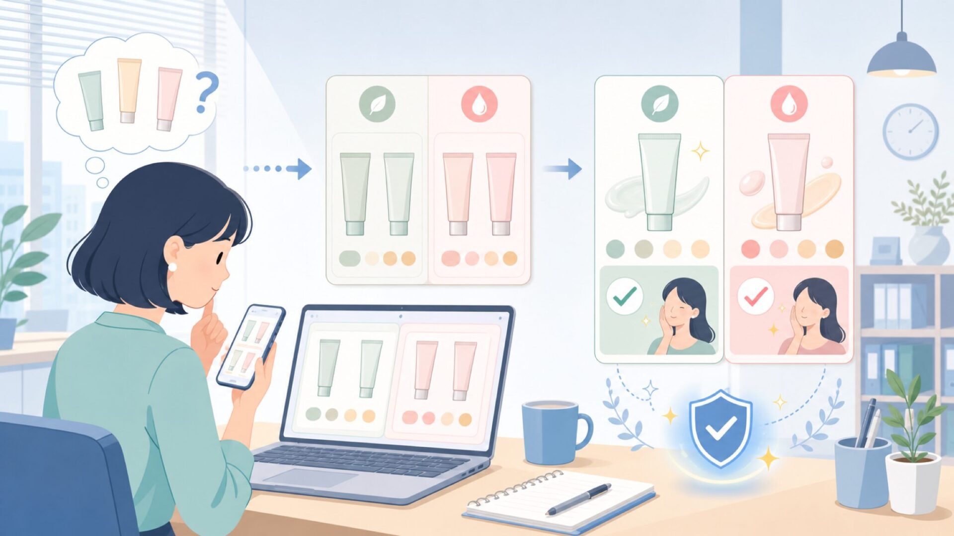 CCクリームの種類と違いを整理するを表すイラスト