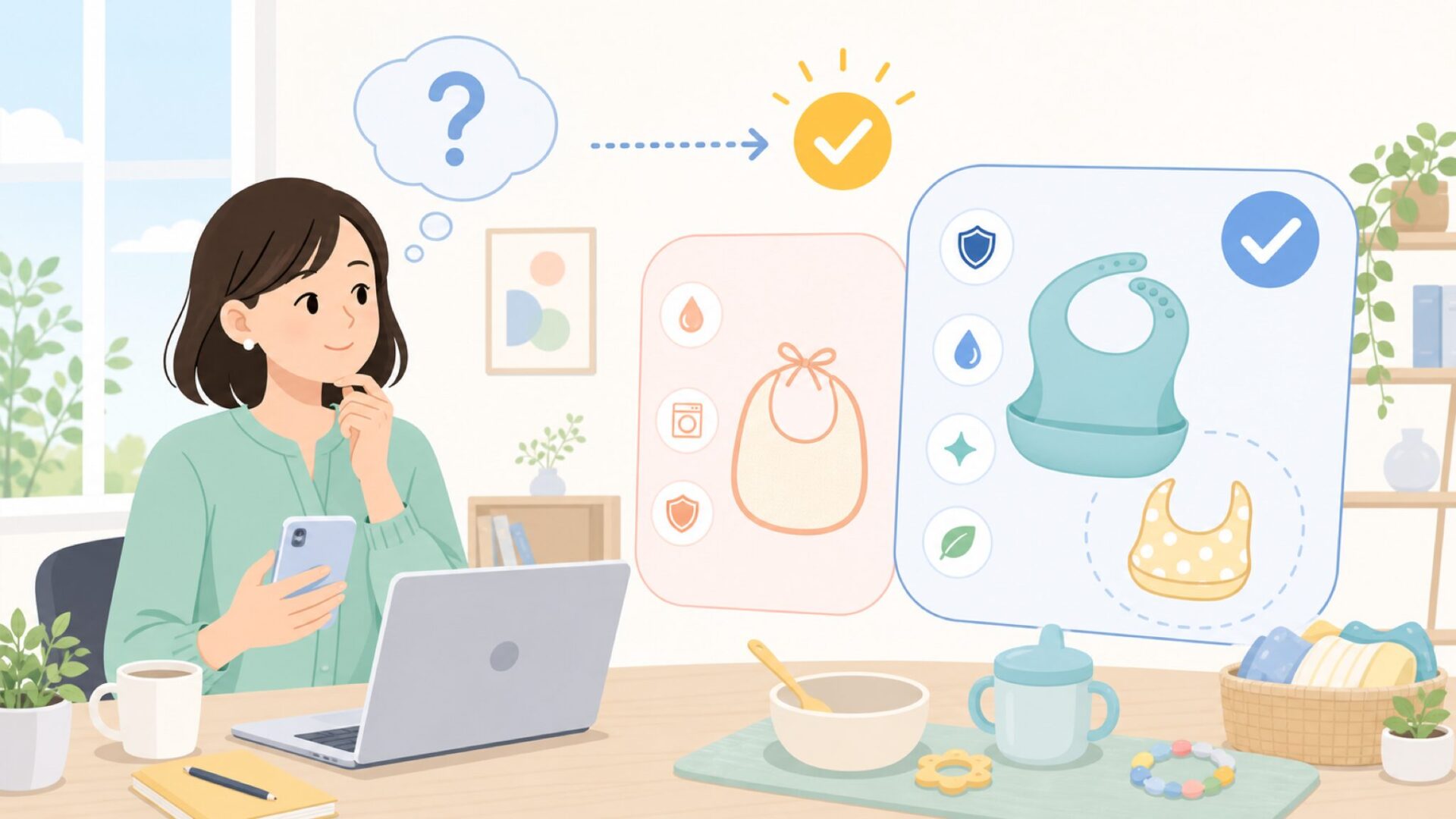 スタイとは？昔ながらのよだれかけとの違いを整理を表すイラスト