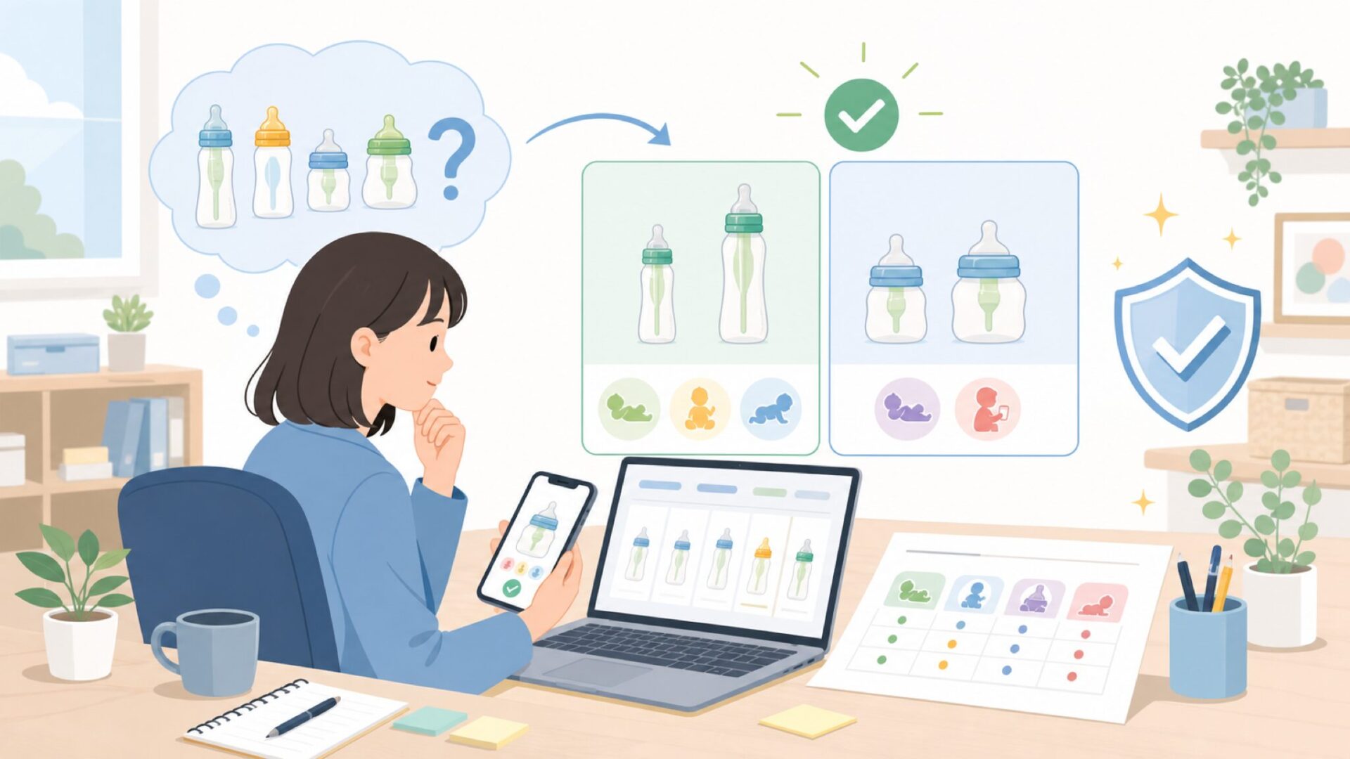 Dr. Brown's哺乳瓶のラインナップを整理:ナロー型とワイドネック型の違いを表すイラスト