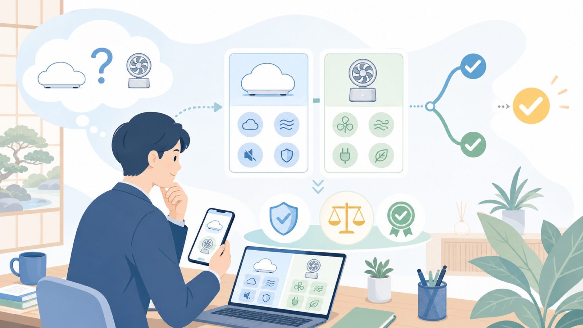 CLOUDLINEとMULTIFANの違いを整理するを表すイラスト