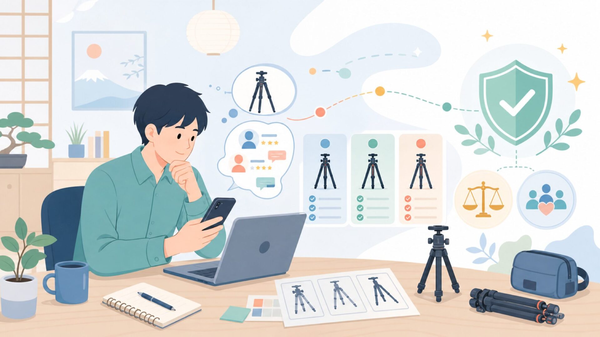 Fotopro三脚の評判は?使った人のリアルな声を整理を表すイラスト