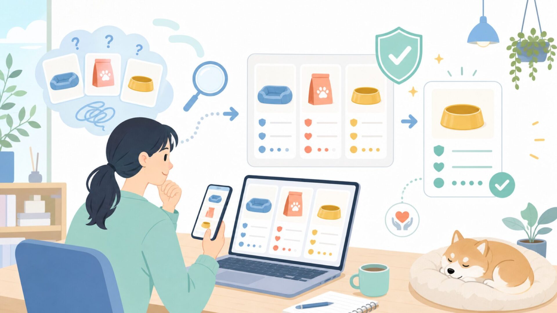 他の海外ペット用品ブランドとの違いを整理を表すイラスト