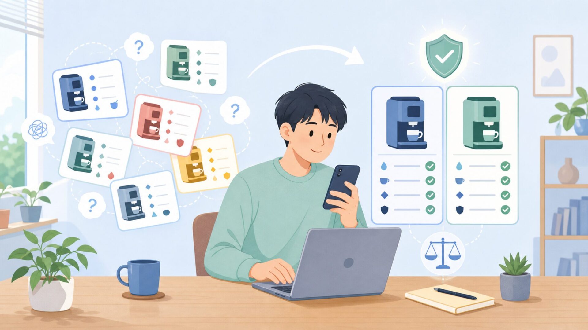 デロンギ・JURAなど有名ブランドとの違いを整理を表すイラスト