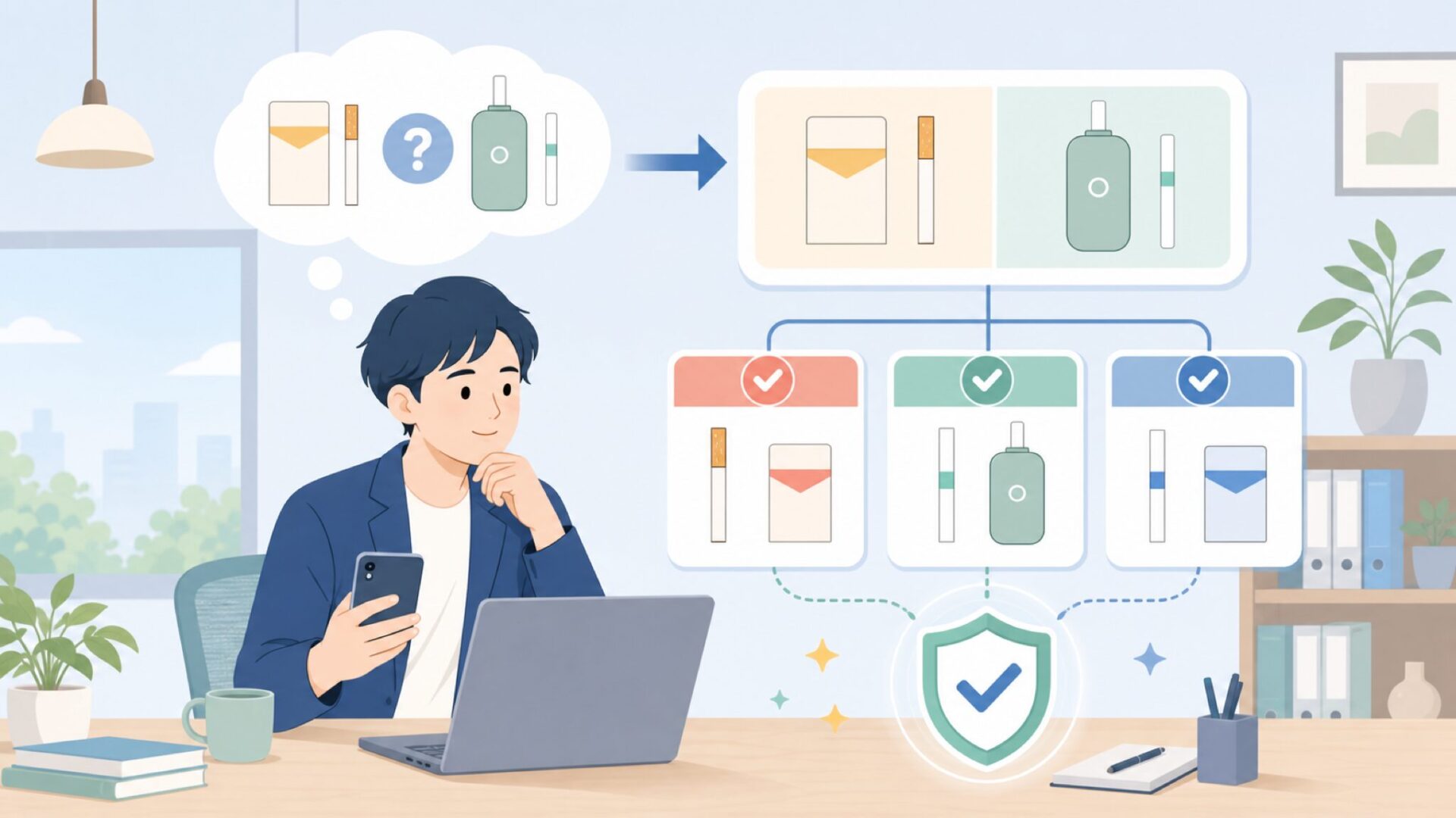 glo hyperシリーズ——加熱式タバコのラッキーストライクを整理するを表すイラスト