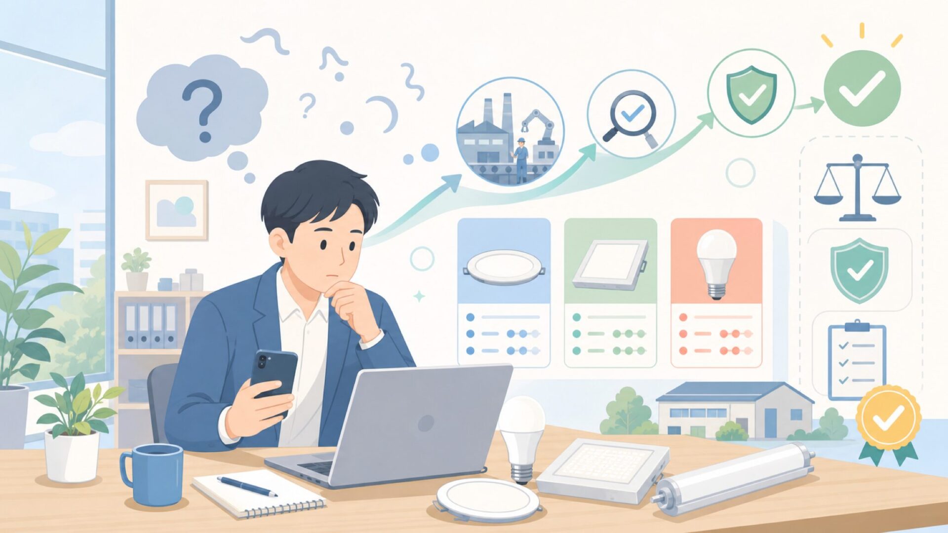 中国系LEDメーカーの品質は大丈夫？安全性の見極め方を表すイラスト