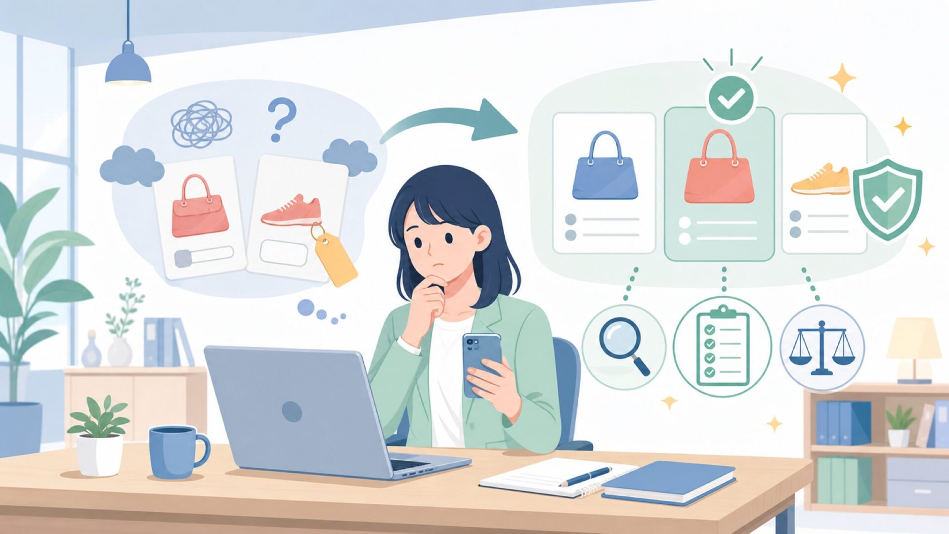 信頼できるブランドか？品質を見極めるチェックポイントを表すイラスト