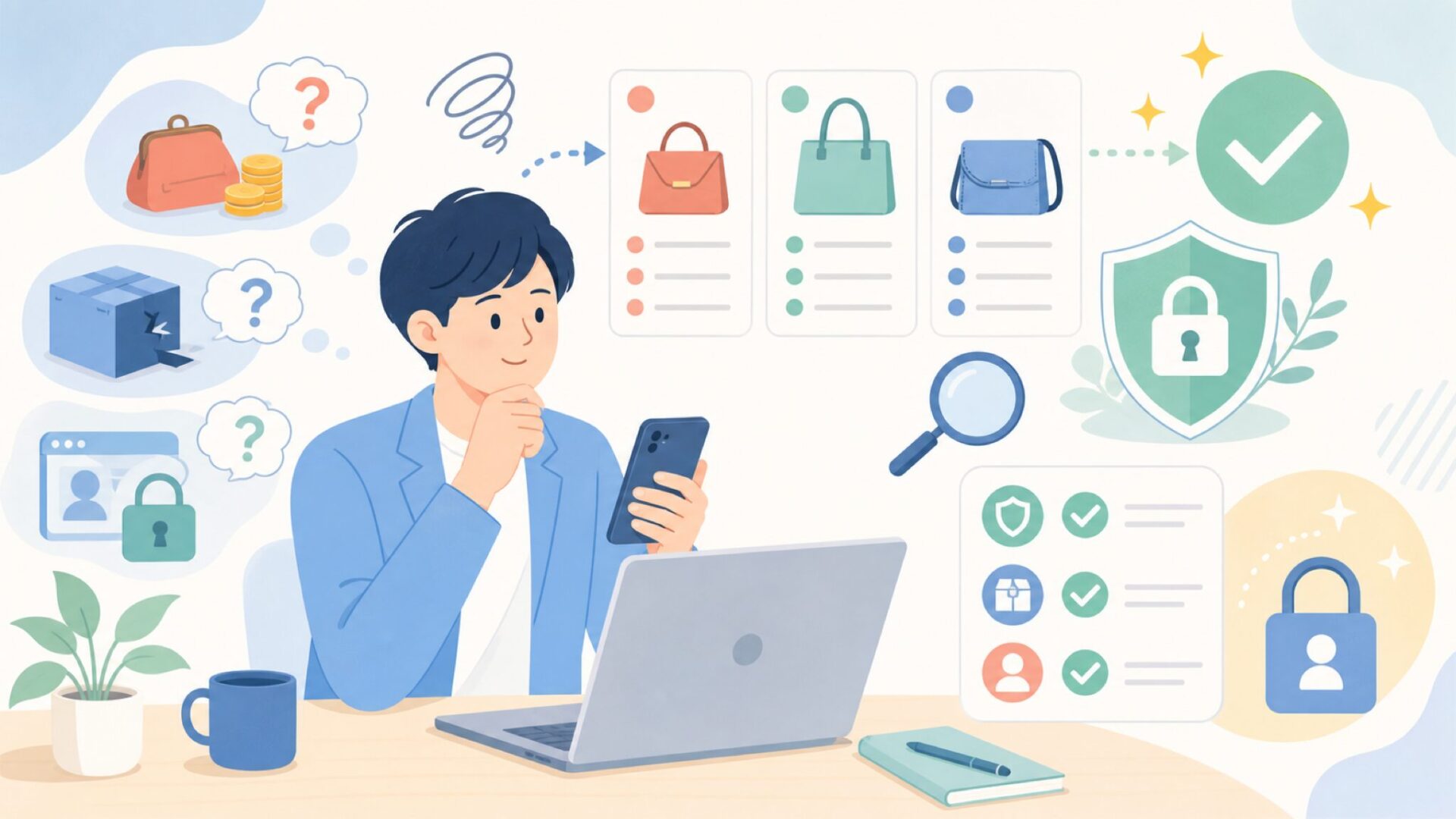 MoreProは怪しい?品質・セキュリティ面の不安を整理を表すイラスト