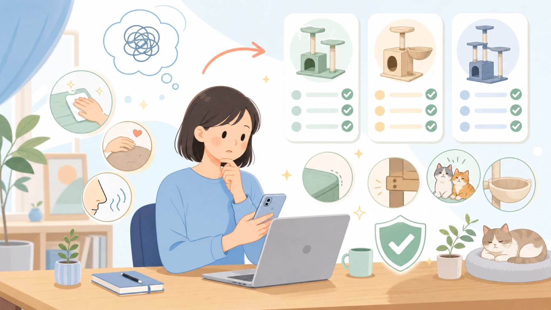 品質・安全性を見極めるチェックポイントを表すイラスト