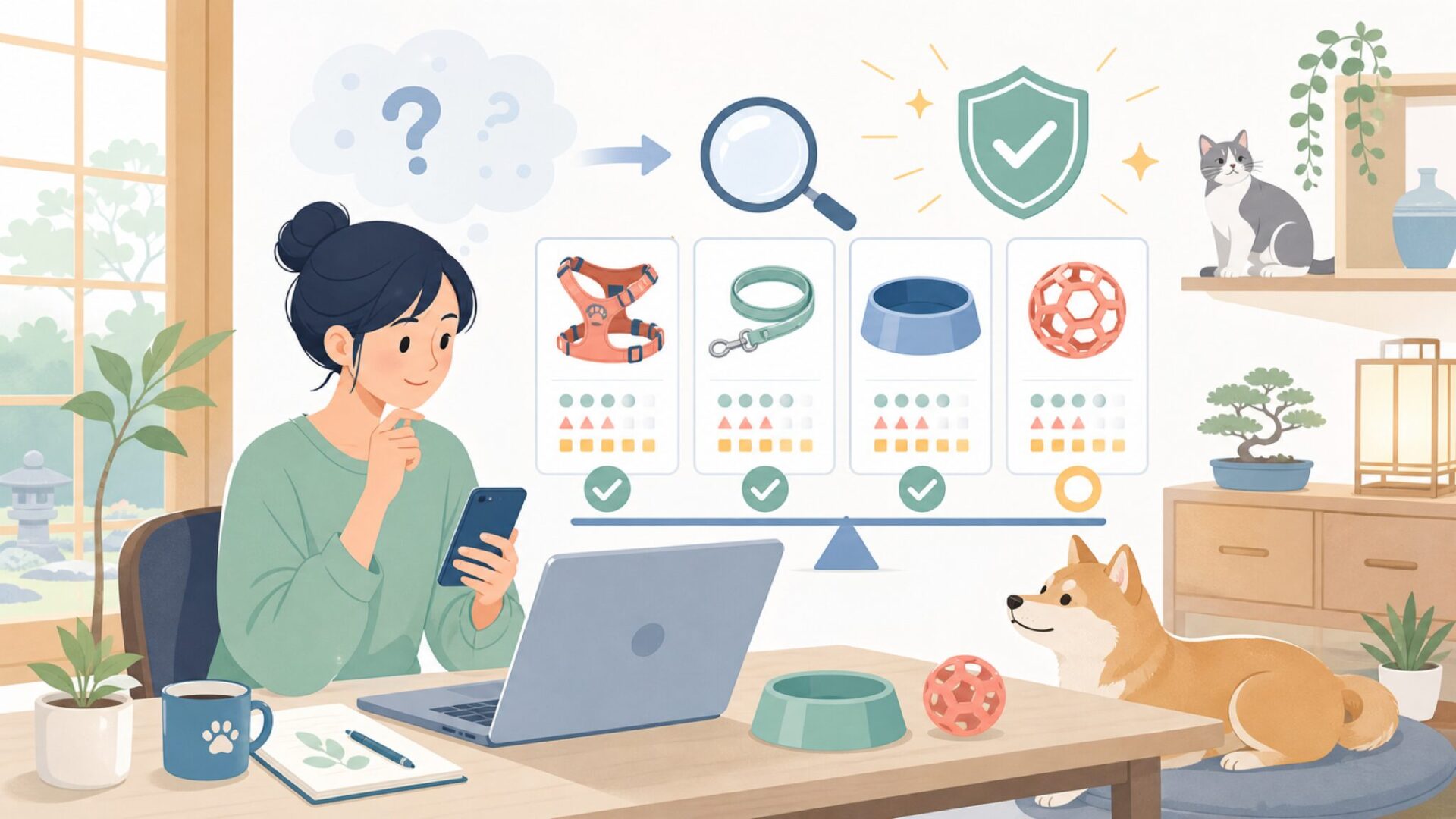 Wild Oneペット用品の特徴と品質を徹底チェックを表すイラスト