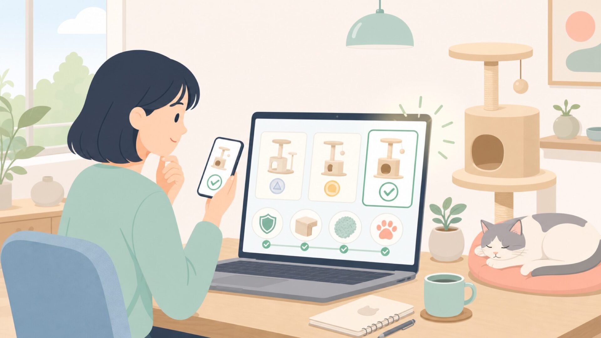 「心地よく、美しく」を支える品質・安全性への配慮を表すイラスト