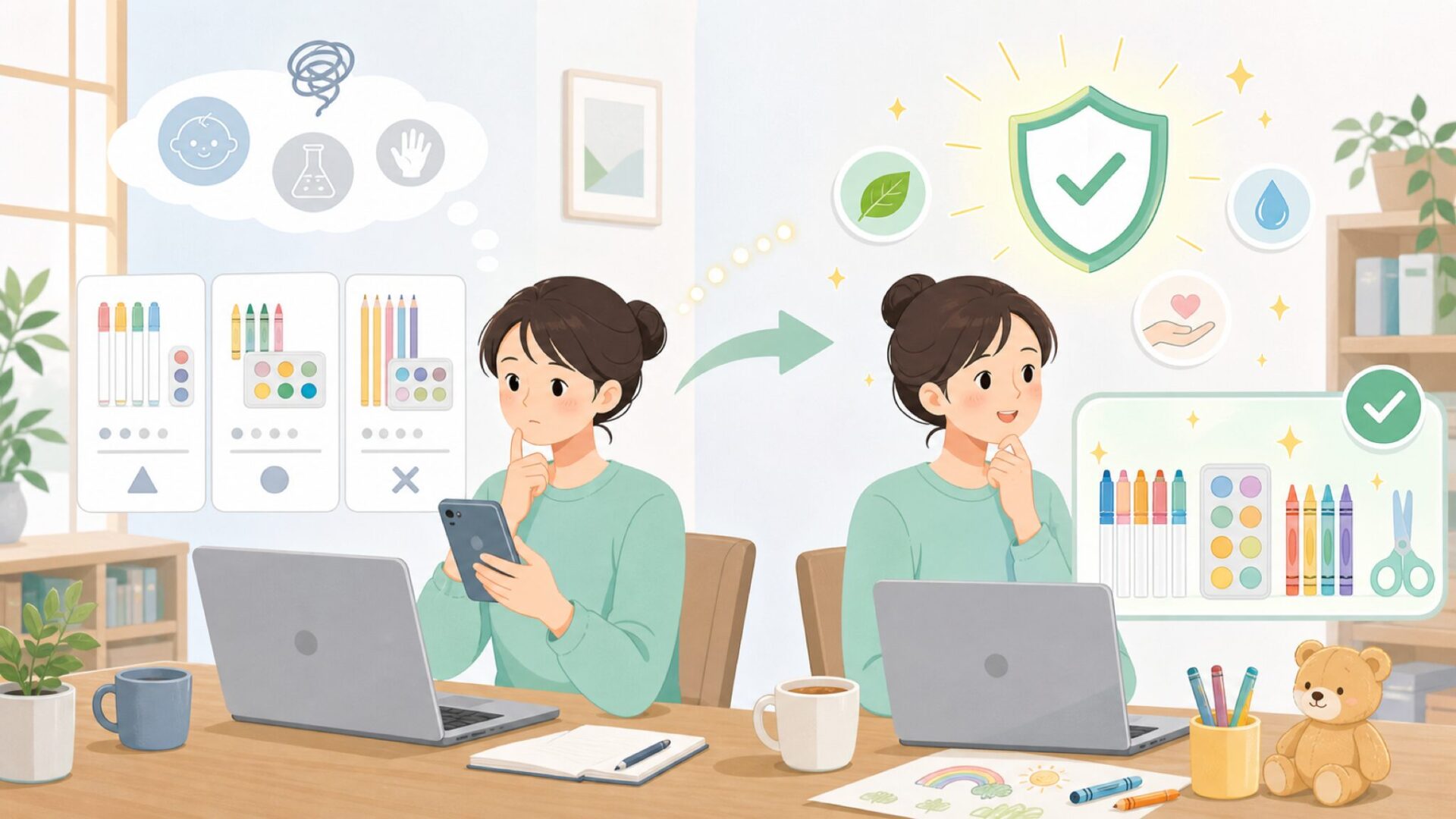 OOLYの品質と安全性──子どもに渡して大丈夫？を表すイラスト