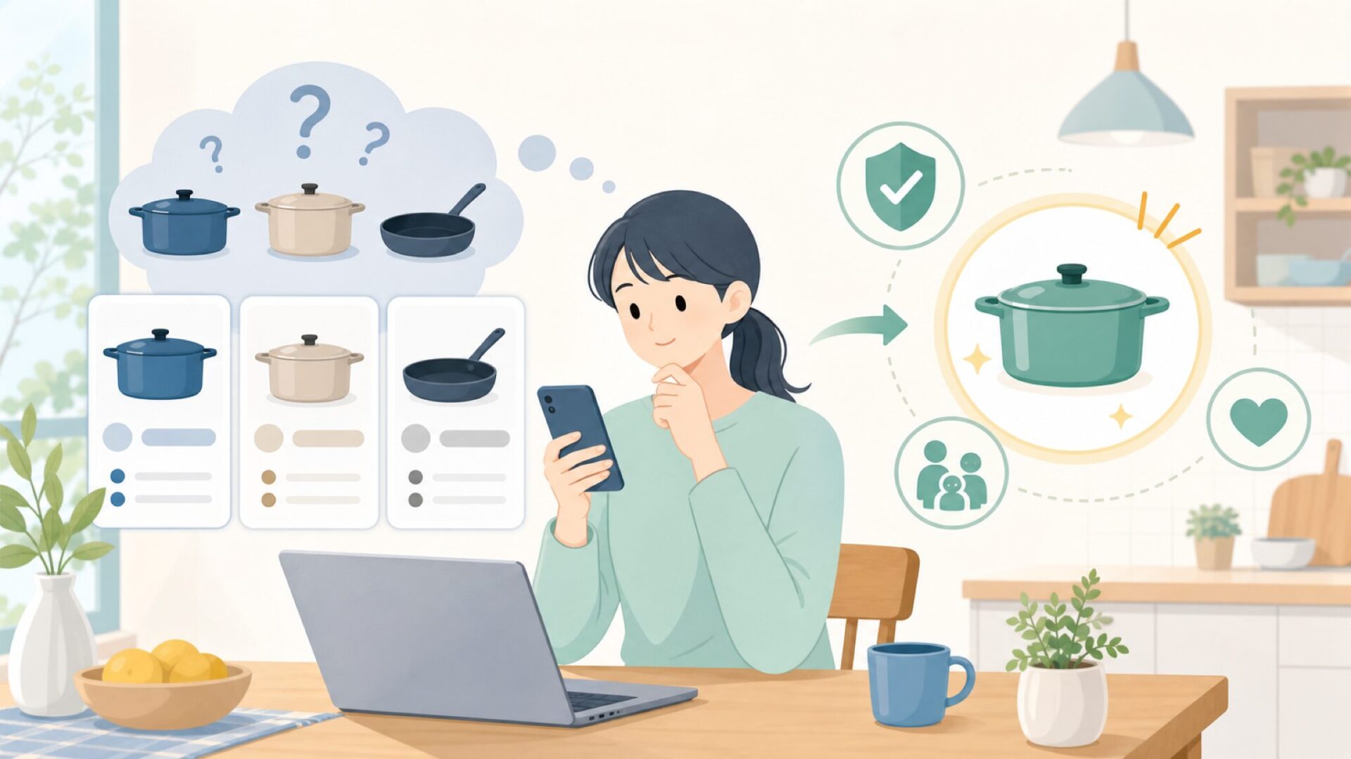 品質と安全性は大丈夫?購入前に確認したいポイントを表すイラスト