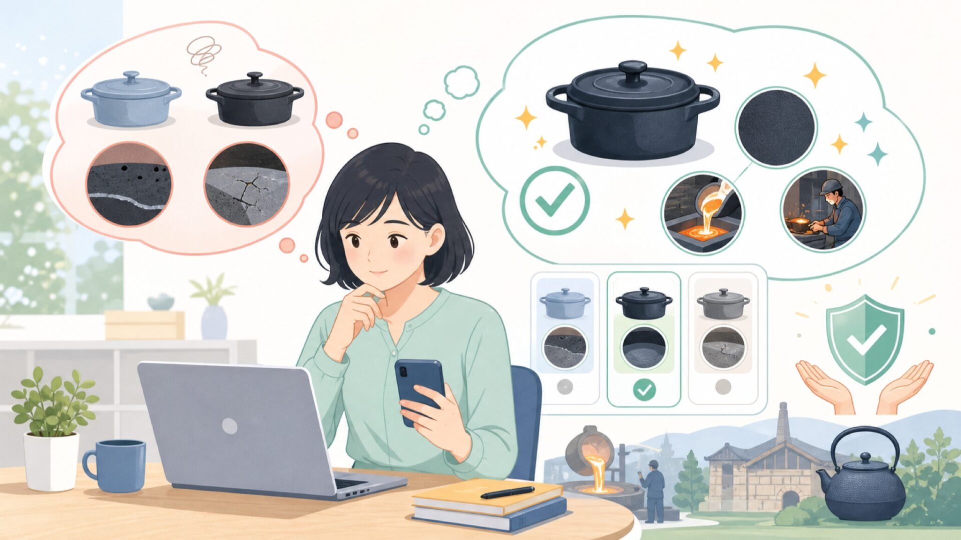 鋳鉄ブランドとしての品質を支える技術のヒミツを表すイラスト