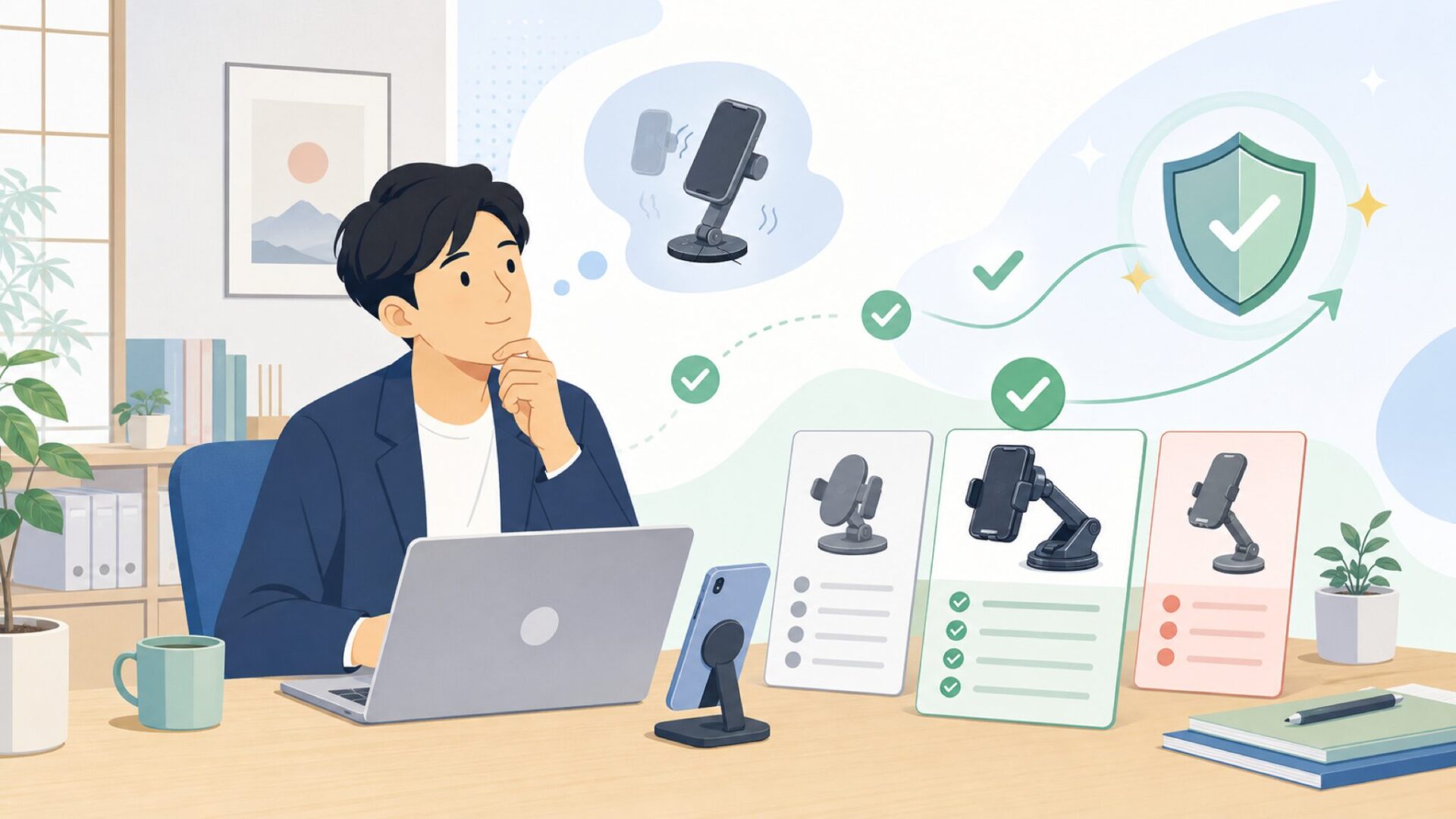 iOttie製品を選ぶ前に確認したい品質・耐久性のポイントを表すイラスト