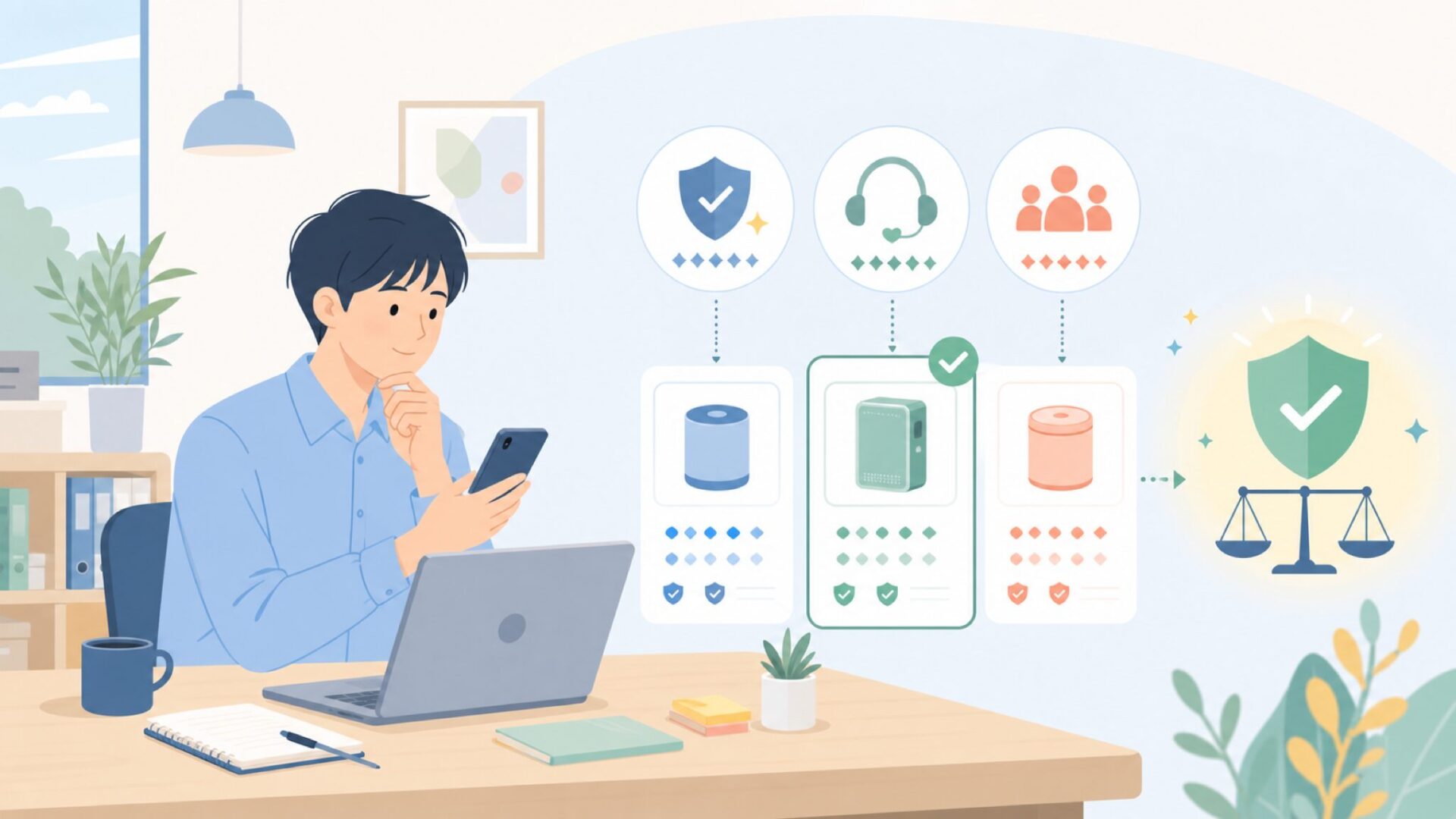 現場で使っても品質面で問題ない？信頼性を見極める3つの視点を表すイラスト