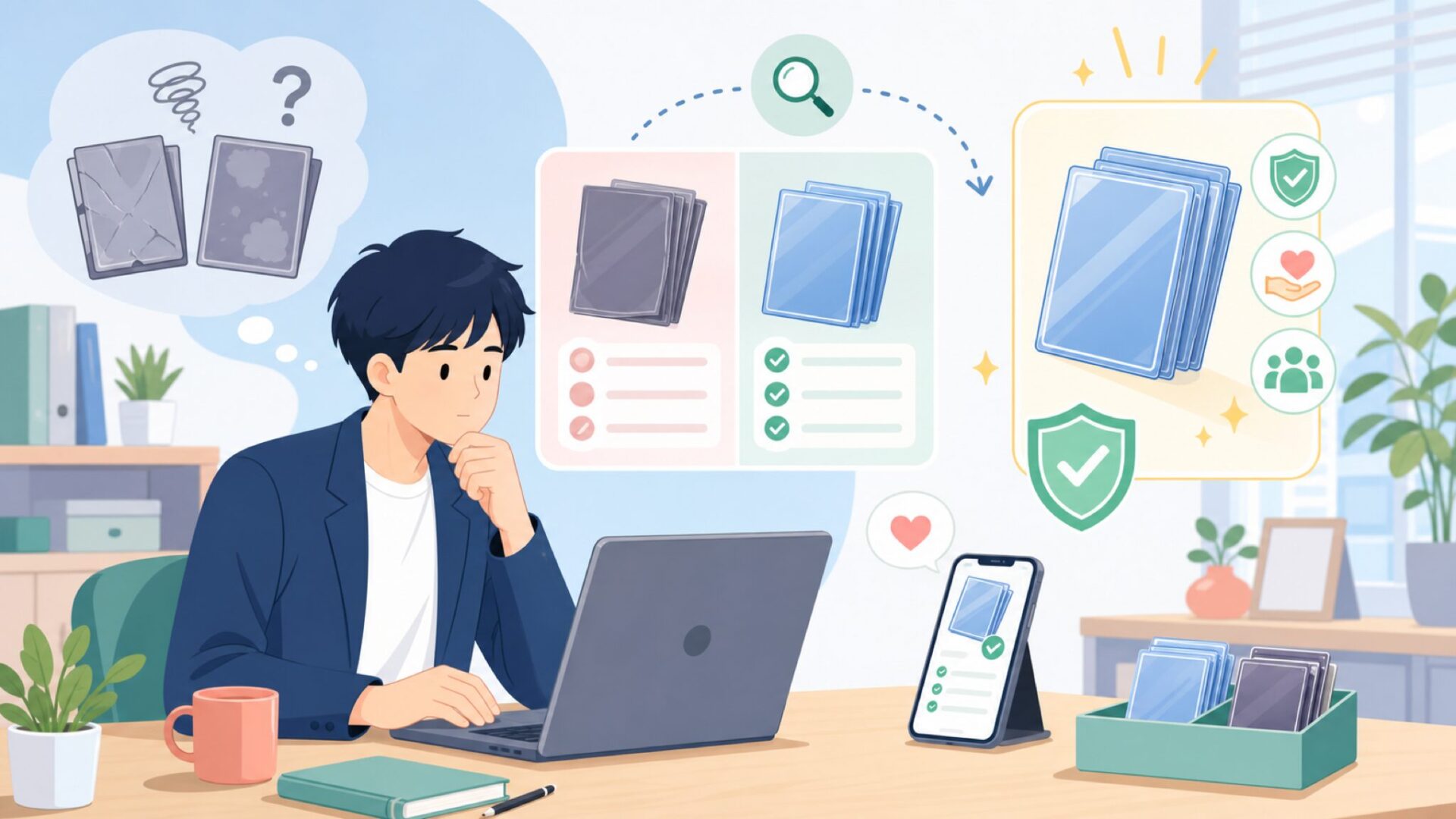 Arcane Tinmenのカードスリーブは何が違う?品質面の特徴を表すイラスト