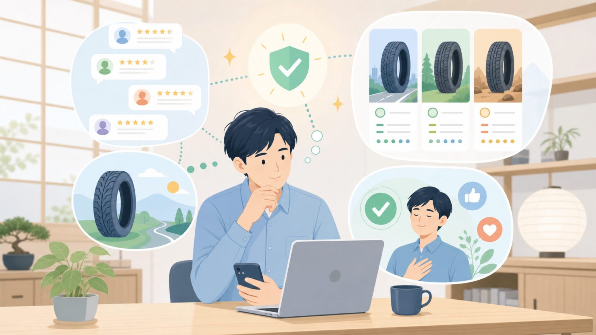 Schwalbeタイヤの品質と評判は信頼できる？実体験ベースの安心材料を表すイラスト