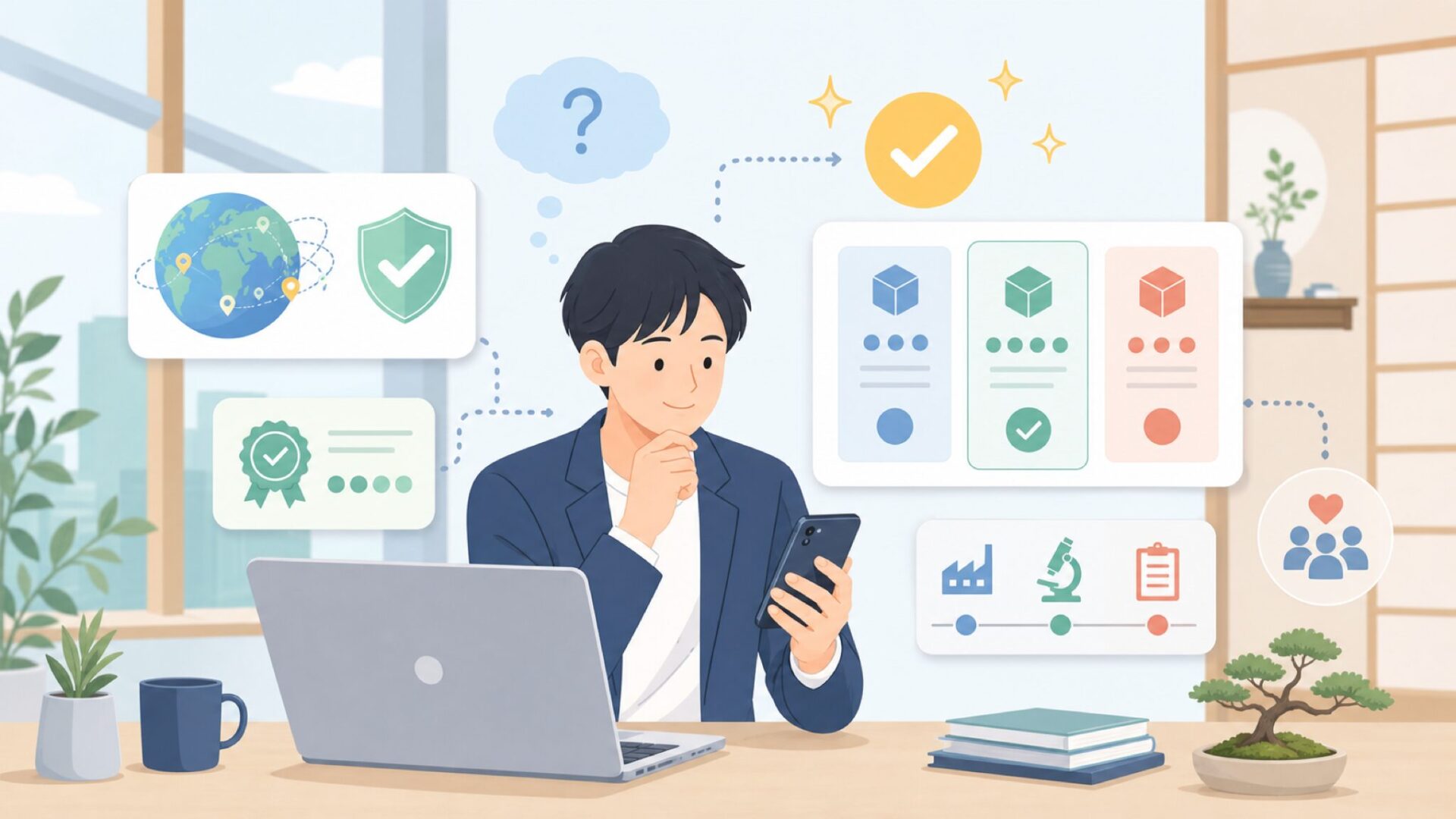 世界的に評価される理由|品質と実績の根拠を表すイラスト