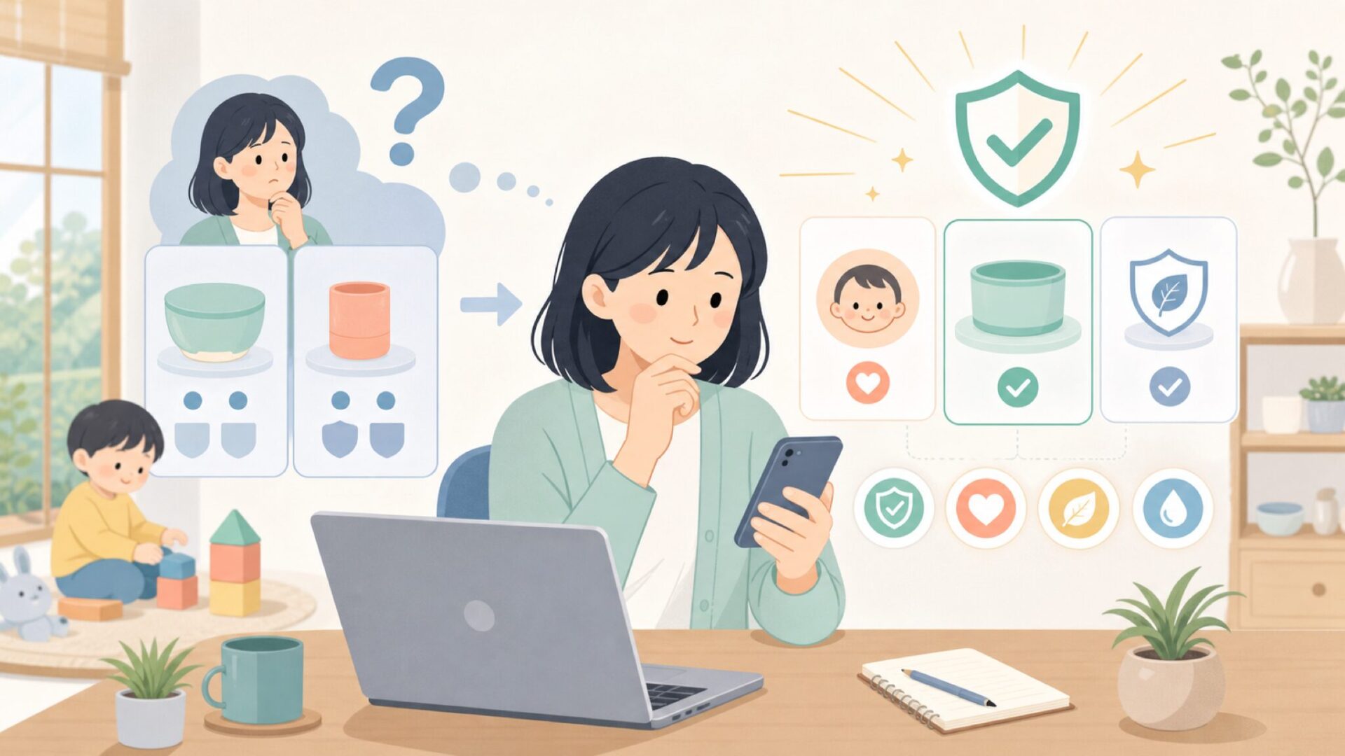 子どもに与えて大丈夫？Terraの安全性と品質を確かめるを表すイラスト