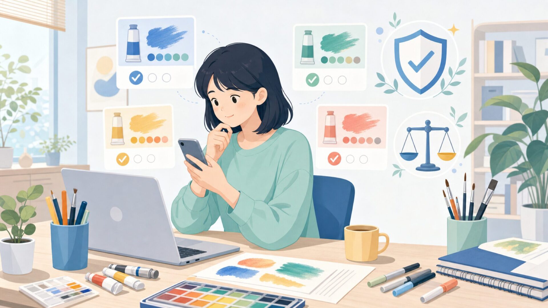 Artezaの画材は実際どう？発色と使用感をチェックを表すイラスト
