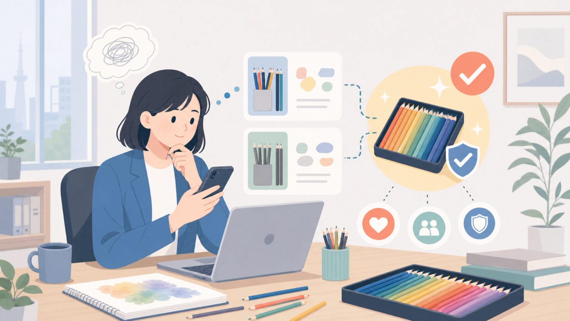 Prismacolorはアメリカ生まれの老舗画材ブランドを表すイラスト
