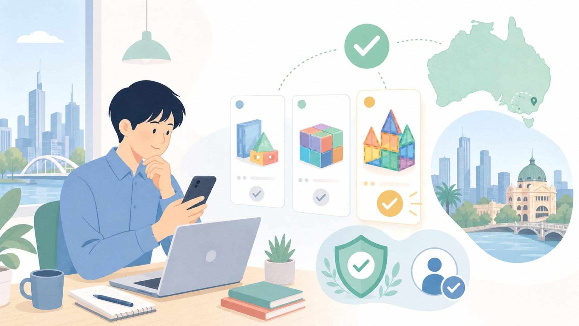 Connetixの本拠地はオーストラリア・メルボルンを表すイラスト