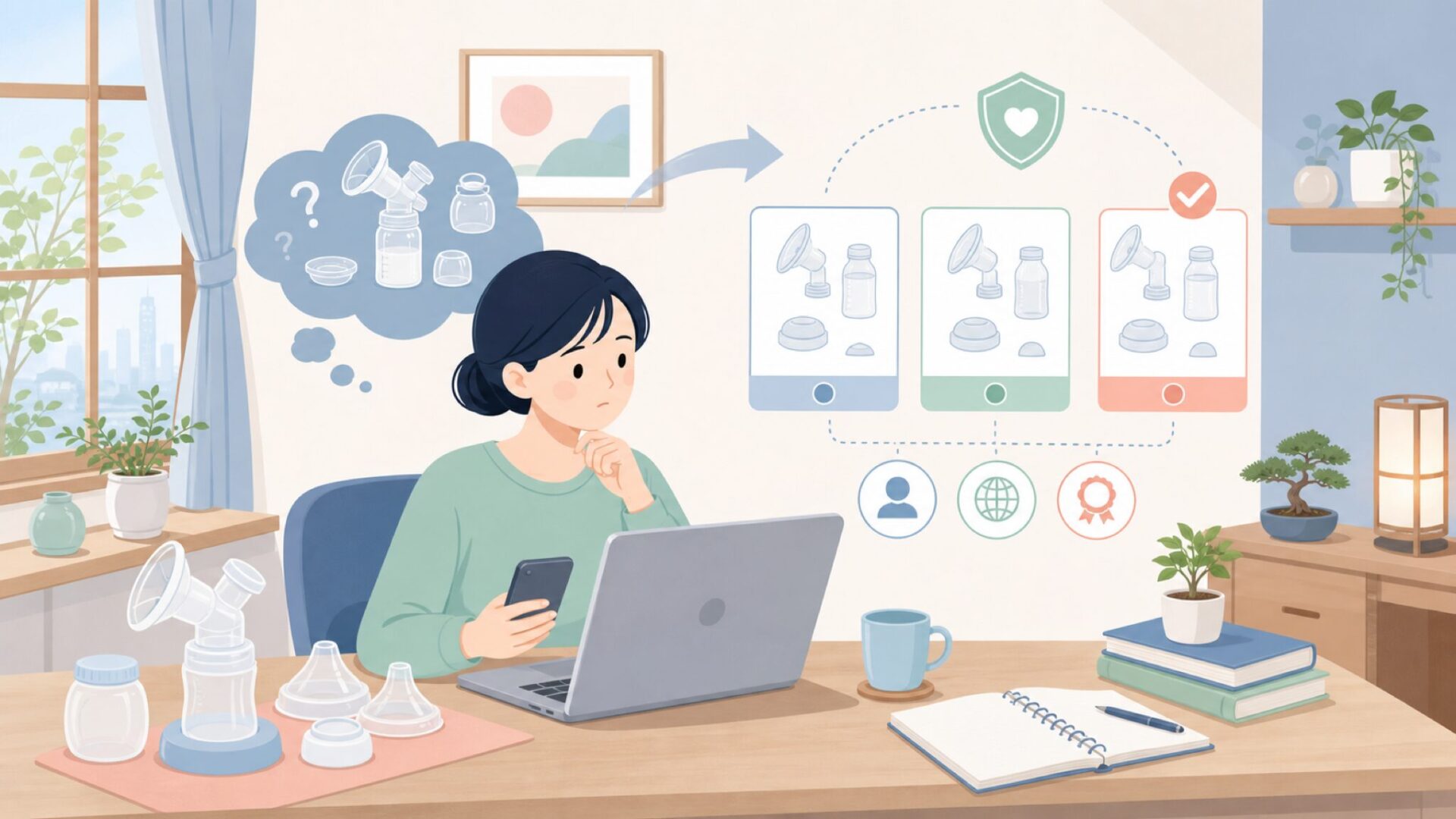 Maymomはどこの国のブランド？アメリカ発の搾乳器アクセサリーメーカーの基礎知識を表すイラスト