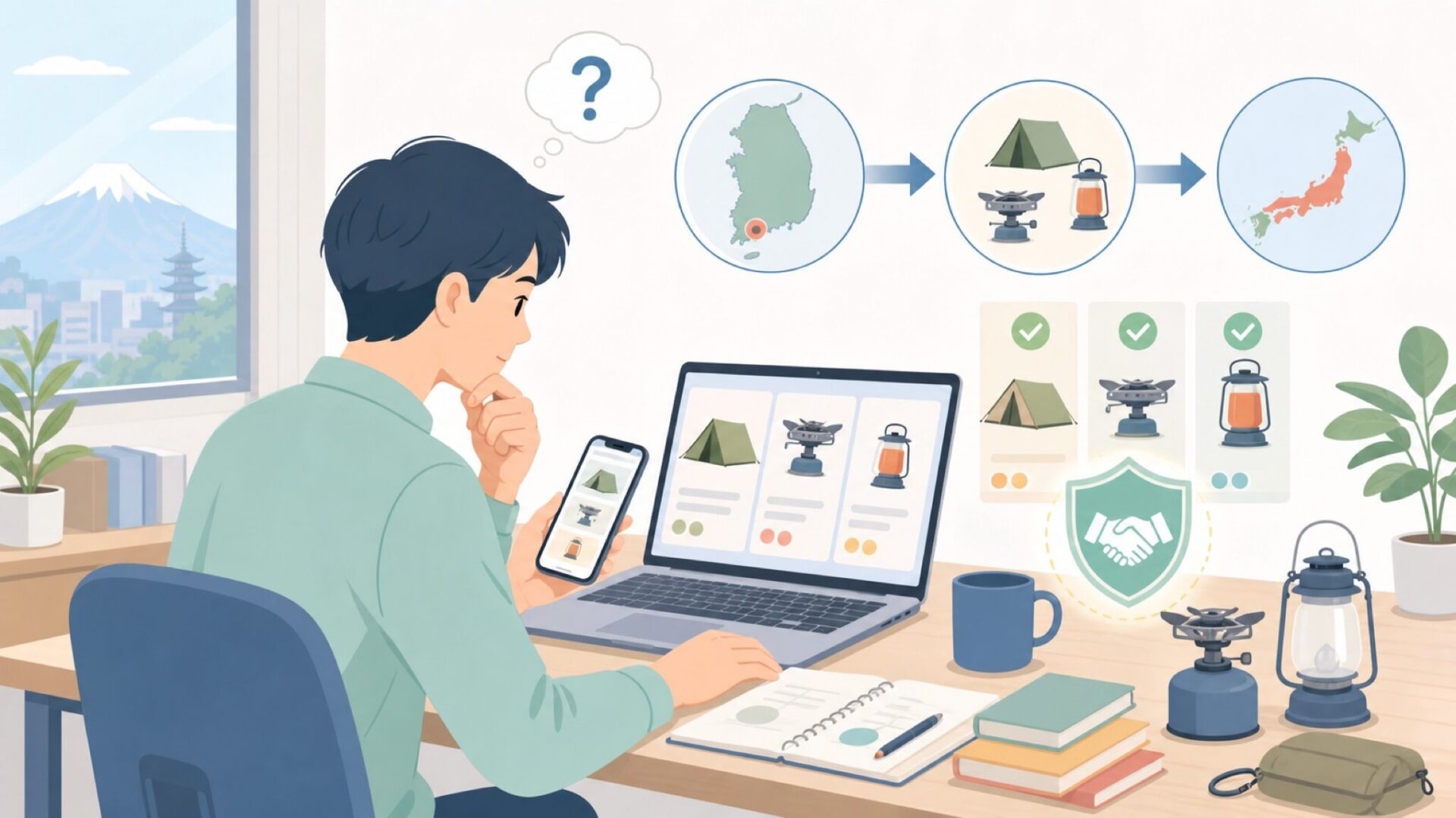 KOVEAは韓国生まれのアウトドアブランド — 誕生の背景と日本での立ち位置を表すイラスト
