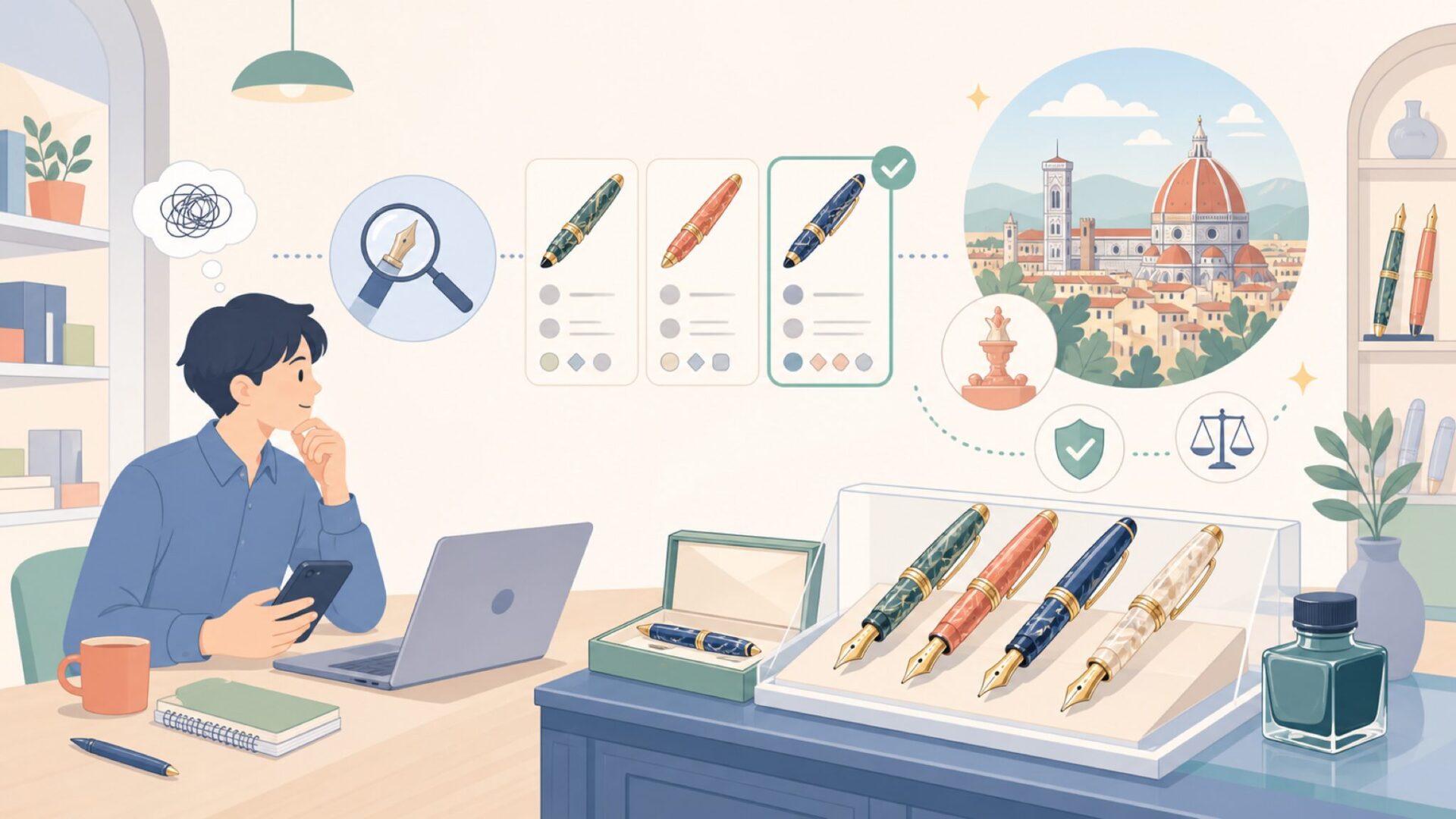 Viscontiはイタリア・フィレンツェ発の万年筆ブランドを表すイラスト