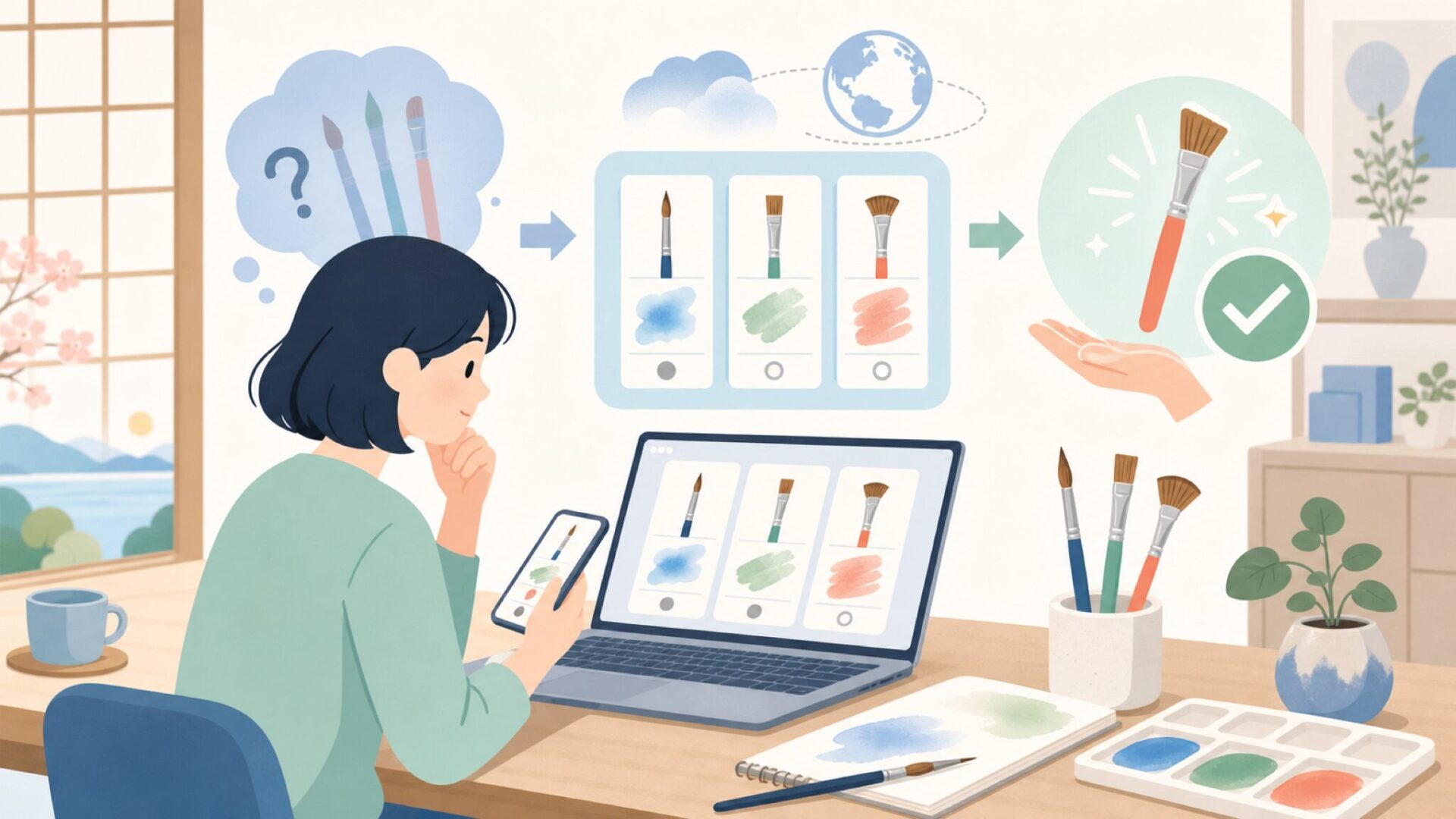 Silver Brushはアメリカ発の画材筆ブランドを表すイラスト