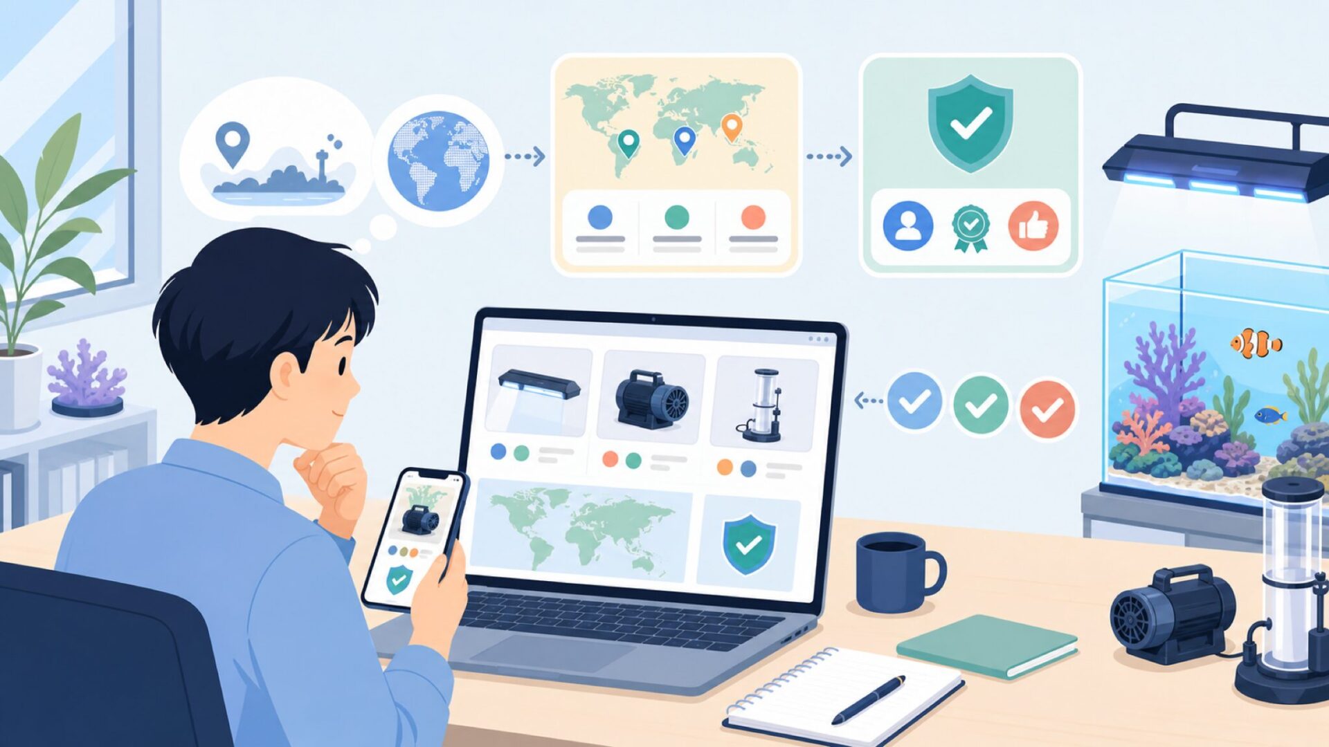Maxspectはどこの国のアクアリウム用品メーカーなのかを表すイラスト