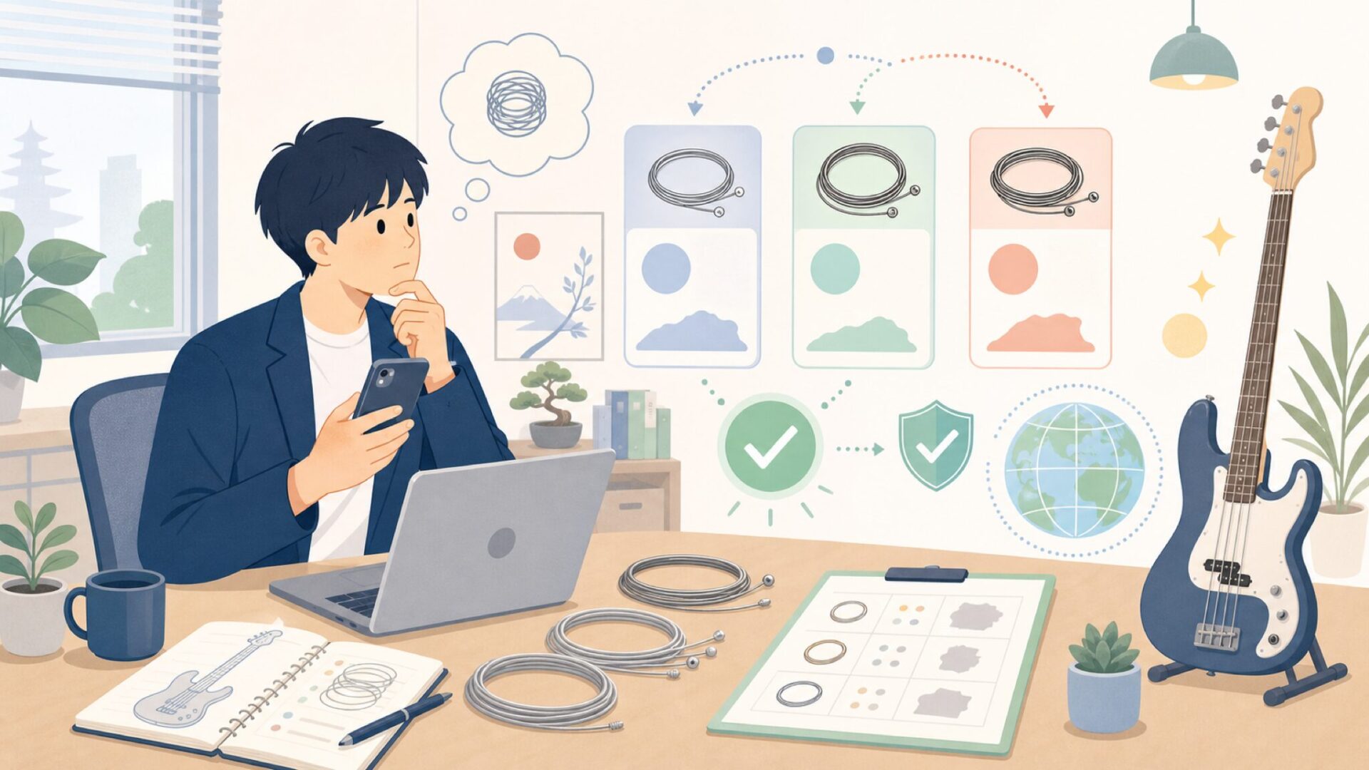 Rotosoundはどこの国のベース弦ブランドなのかを表すイラスト