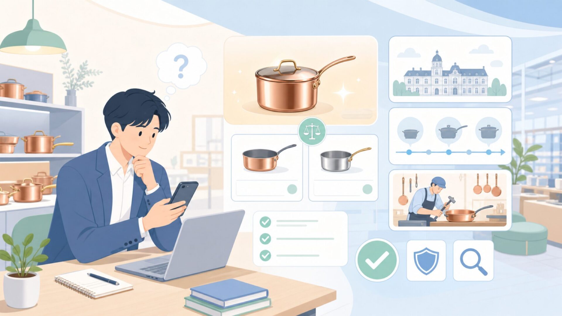 Mauvielはどこの国?フランスの歴史ある銅鍋ブランドという答えを表すイラスト