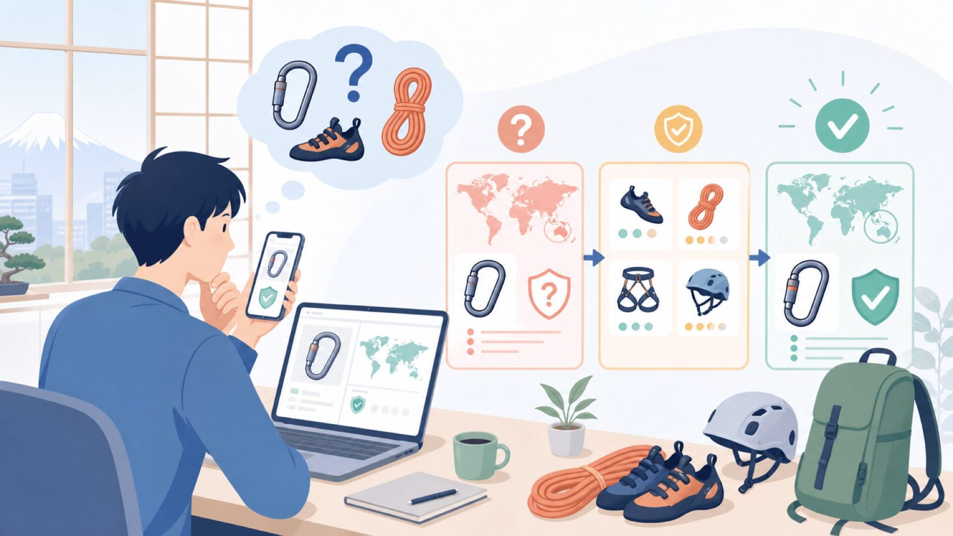 DMMクライミング用品はどこの国のブランドかを表すイラスト