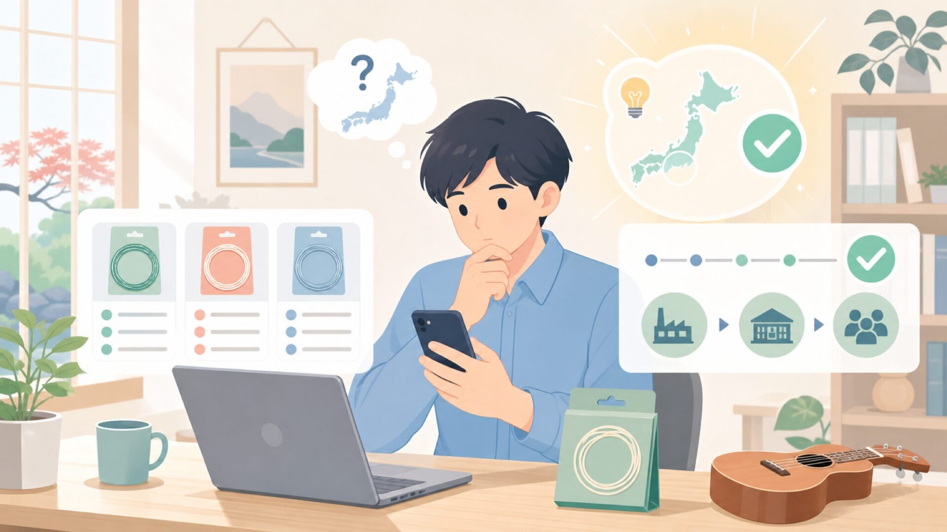 Aquilaはどこの国のウクレレ弦メーカー?歴史と信頼性を表すイラスト