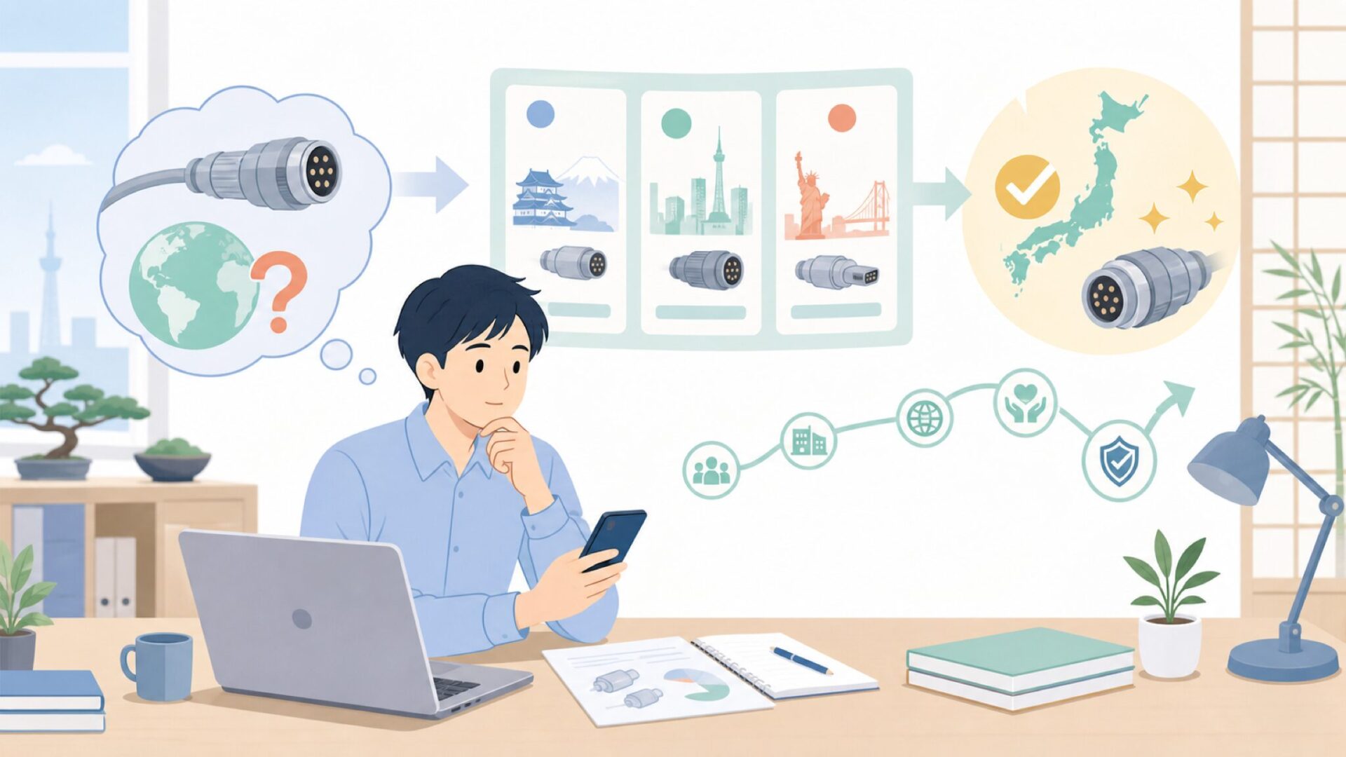 Amphenol（アンフェノール）はどこの国の会社？企業概要と歩みを表すイラスト